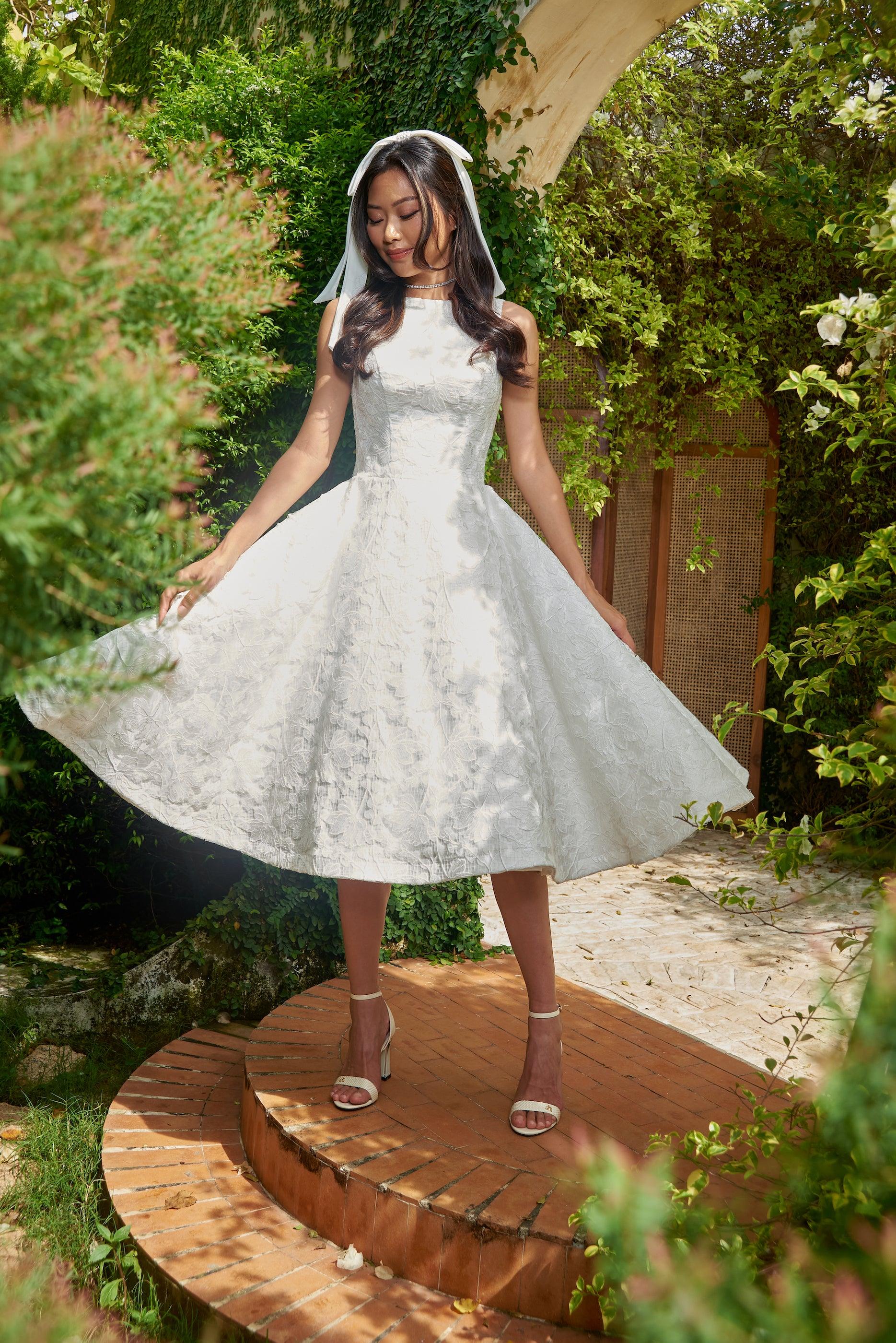 Tea Length Wedding Dress | Open v Back Dress | Dare and Dazzle Rent / 4 / White Tea Length Wedding Dress | Open v Back Dress | Dare and Dazzle Rent / 4 / White