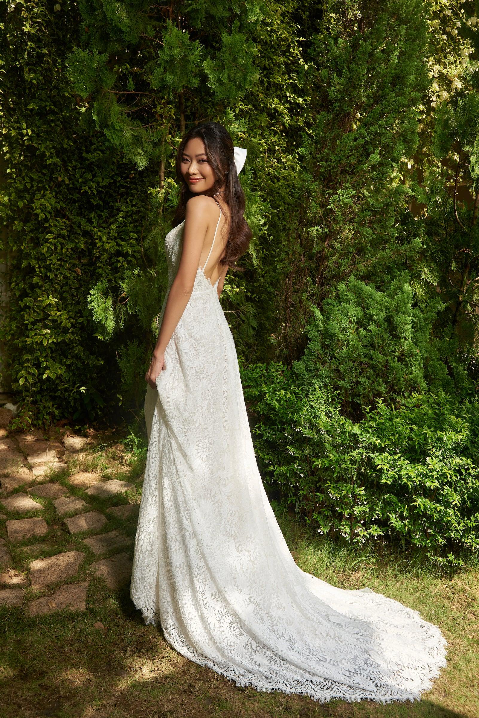 boho aline wedding dress Ivory Lace A-line Long Sleeves Boho Wedding Dress MW766