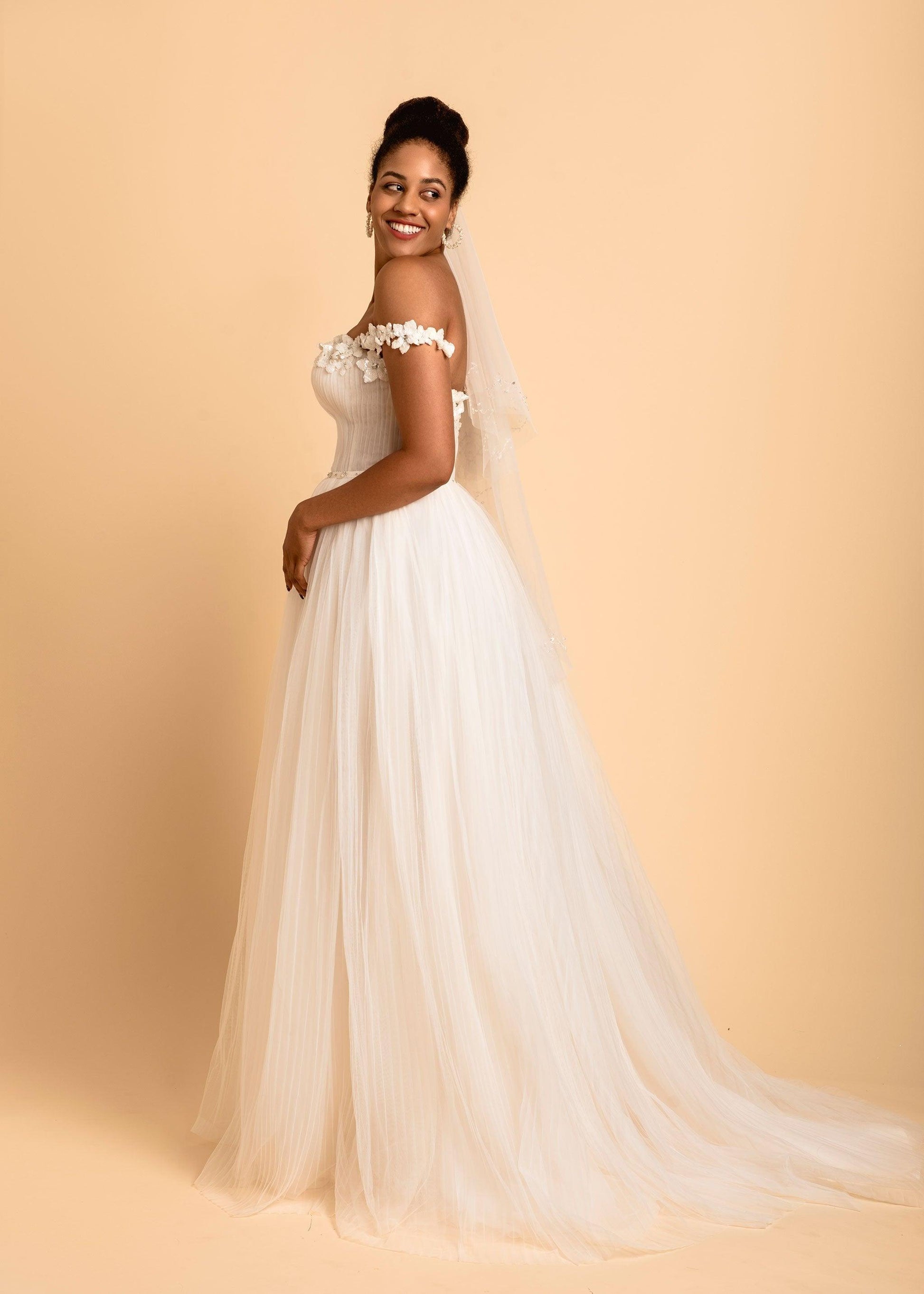 Off Shoulder Wedding Dress | Ada Wedding Dress | Dare and Dazzle