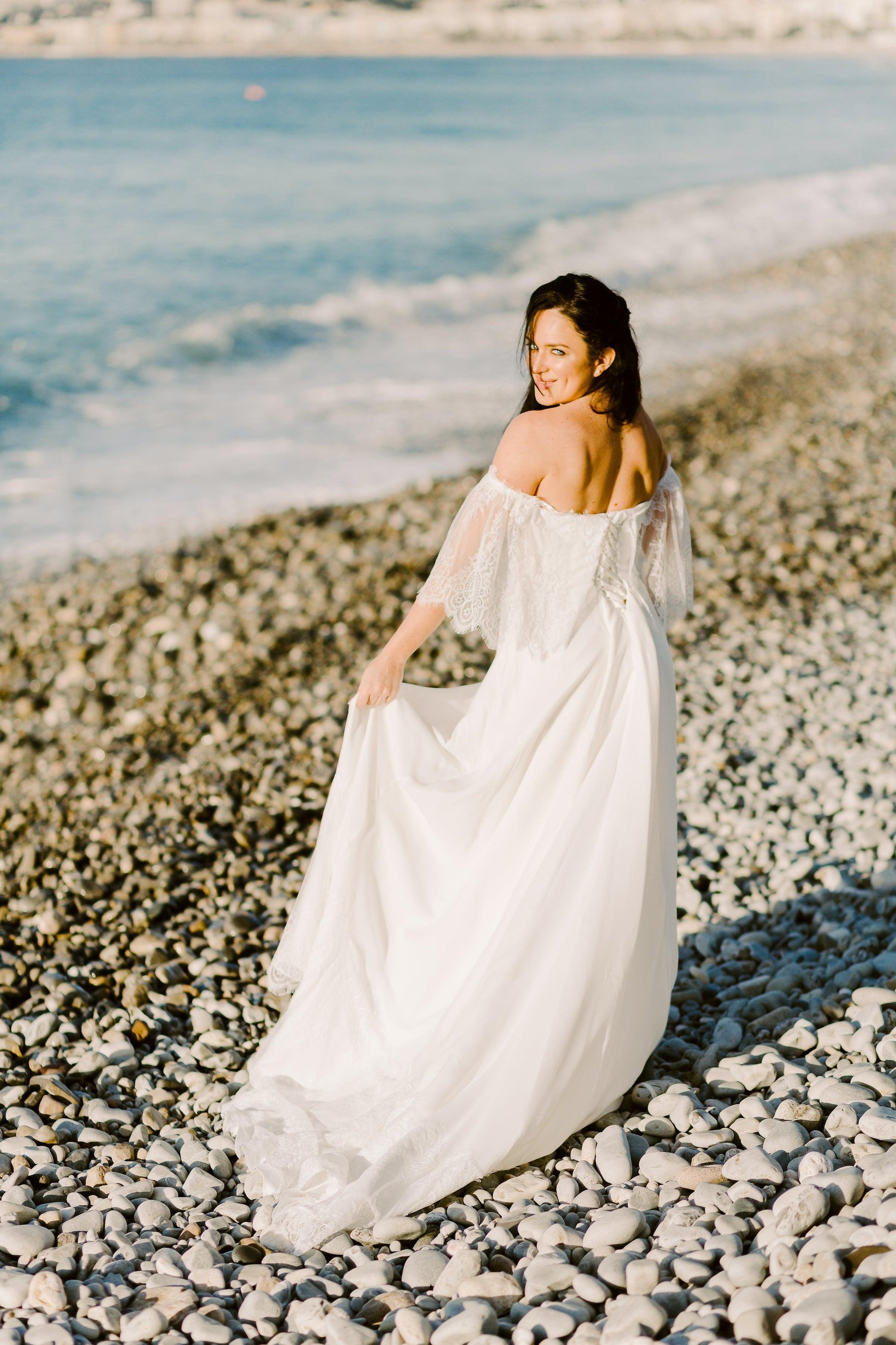 Off the Shoulder Gown | Beach Wedding Dress | Dare and Dazzle 8 / Ivory / Rent Off the Shoulder Gown | Beach Wedding Dress | Dare and Dazzle 8 / Ivory / Rent