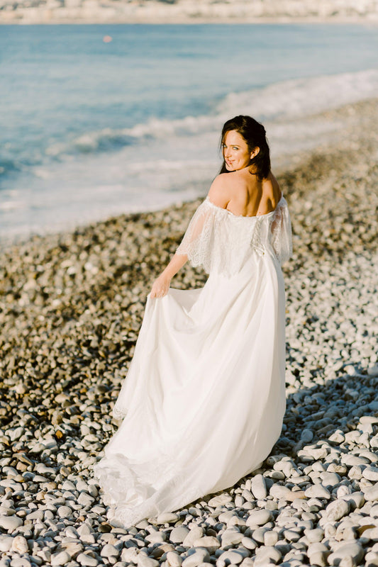 Off the Shoulder Gown | Beach Wedding Dress | Dare and Dazzle