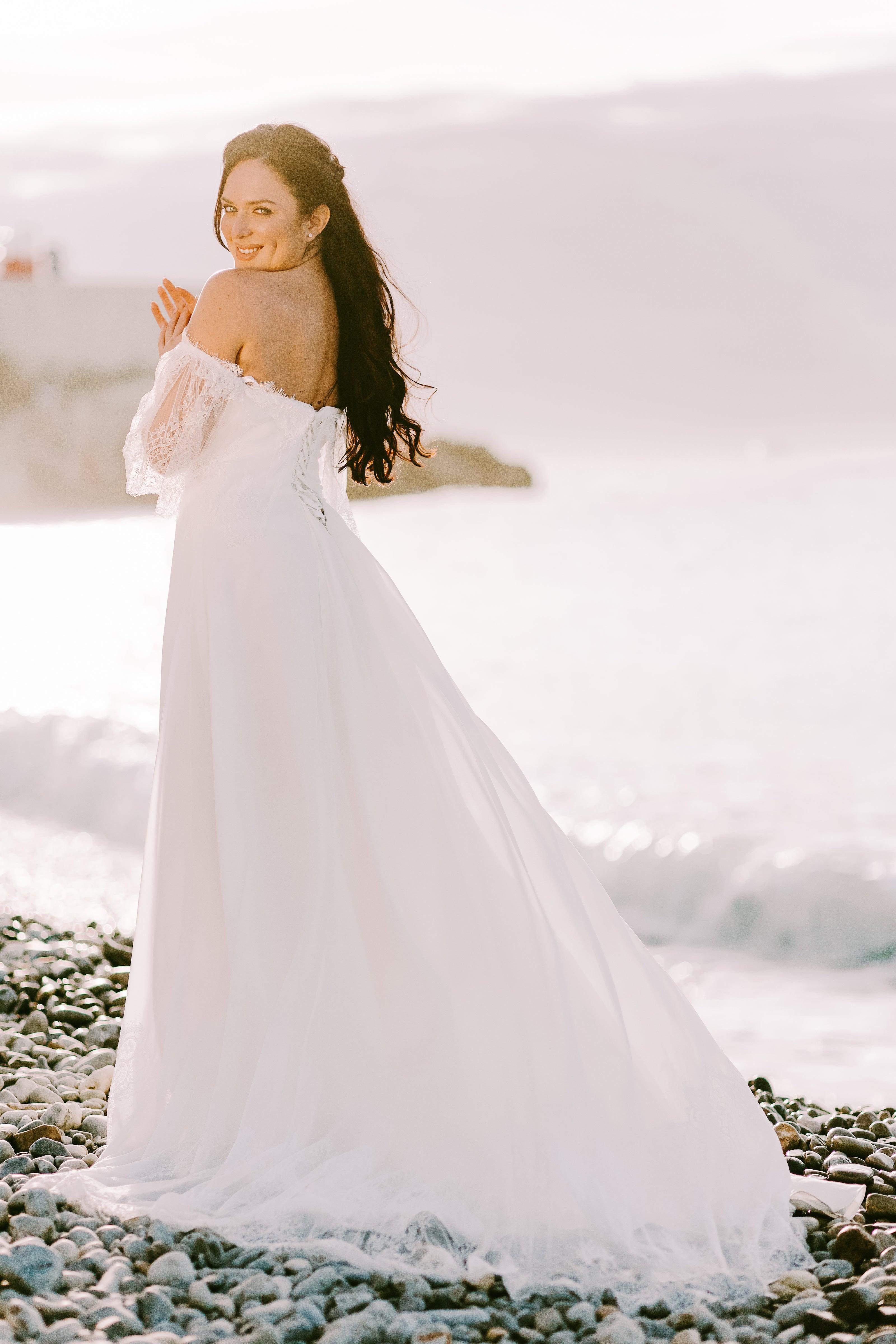 Off the Shoulder Gown | Beach Wedding Dress | Dare and Dazzle