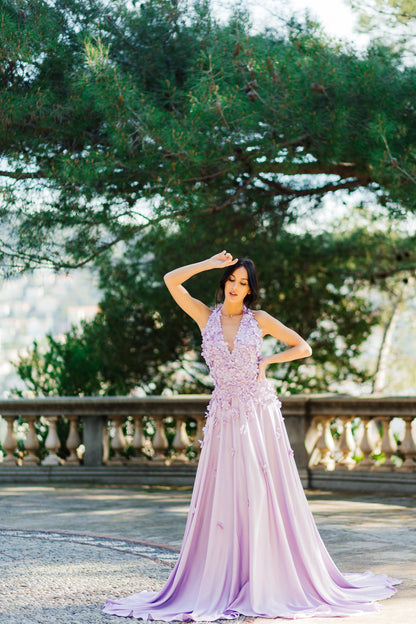 Halter Neck Wedding Dress | Lavender Wedding Gown | Dare and Dazzle