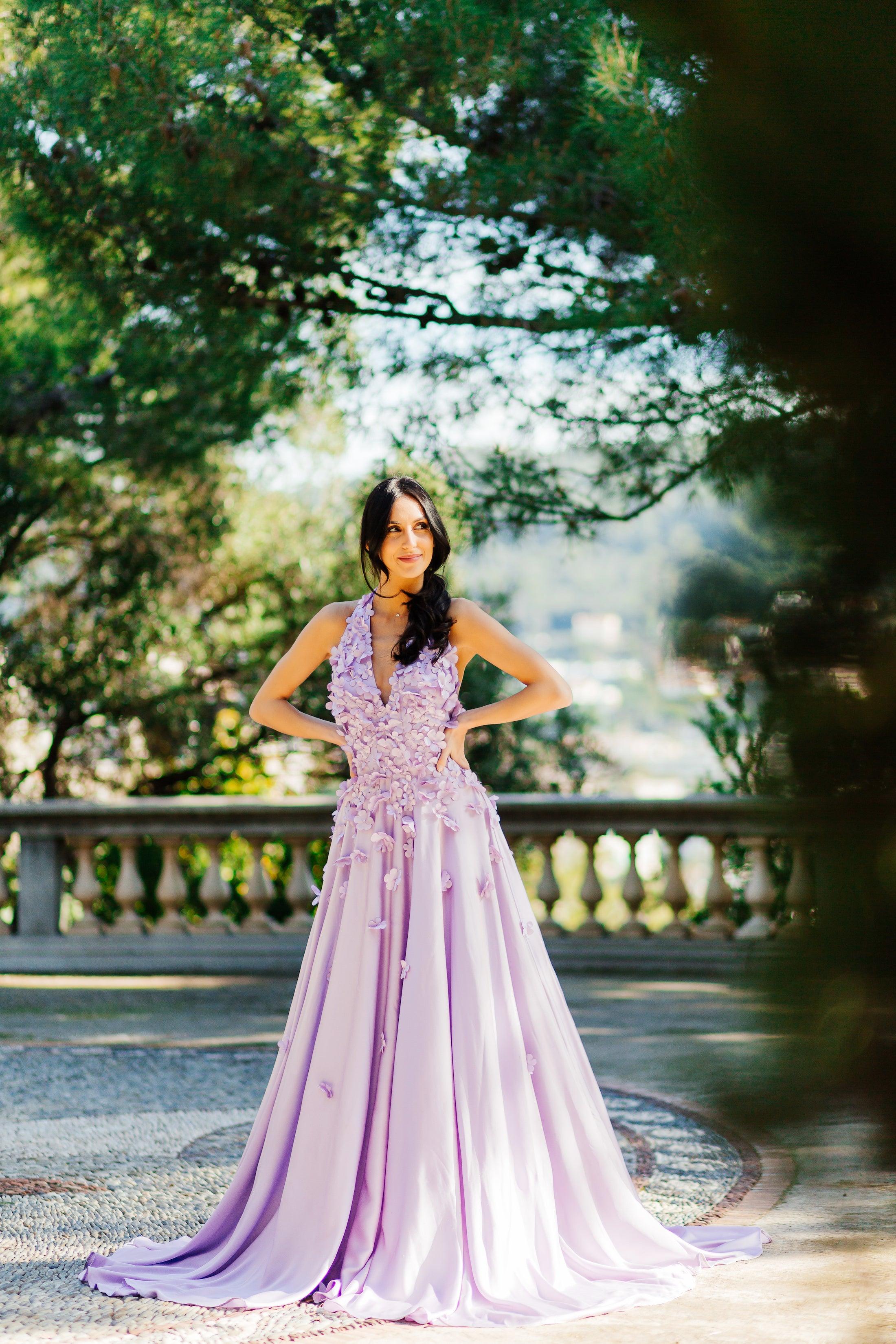 Halter Neck Wedding Dress | Lavender Wedding Gown