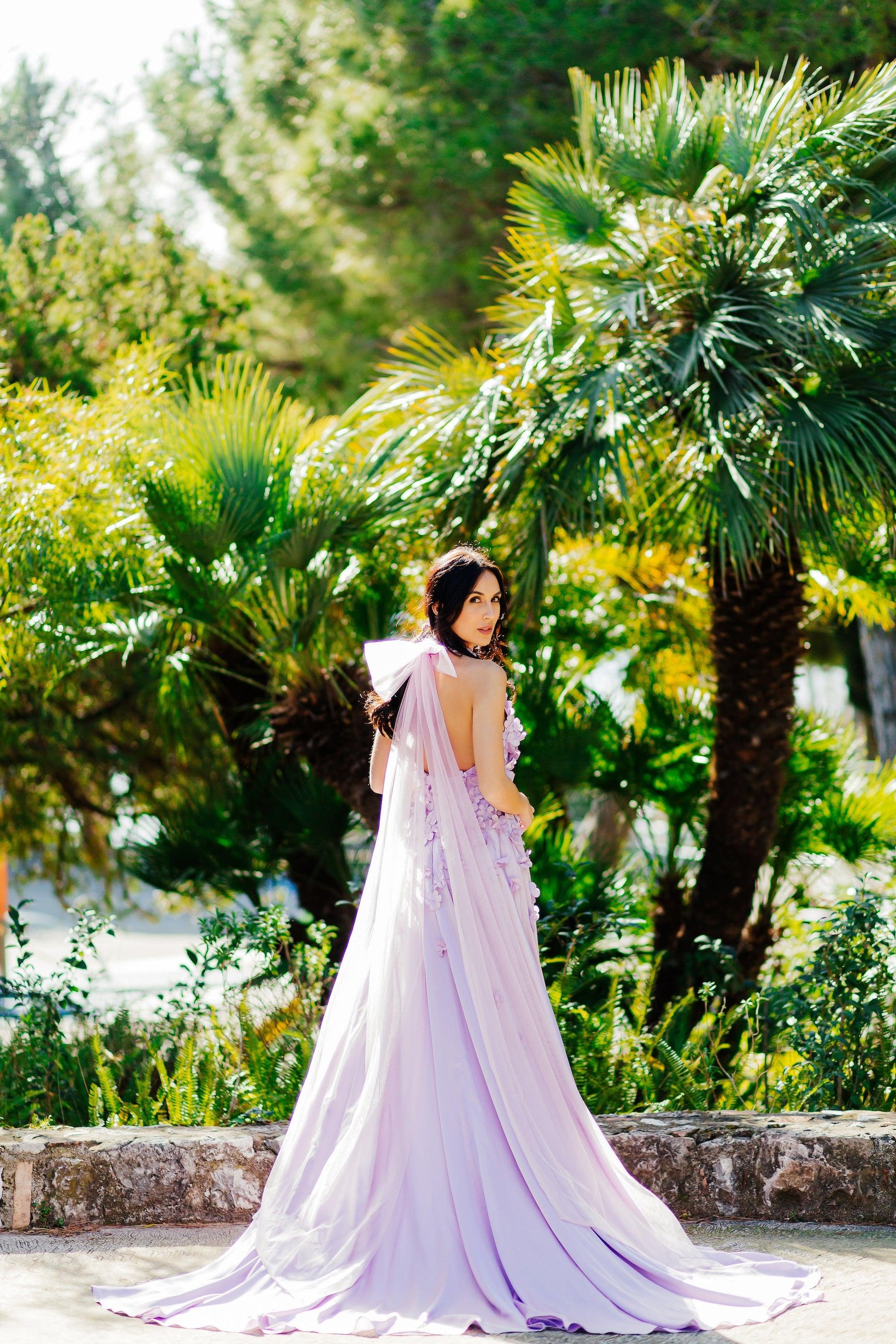 Halter Neck Wedding Dress | Lavender Wedding Gown | Dare and Dazzle