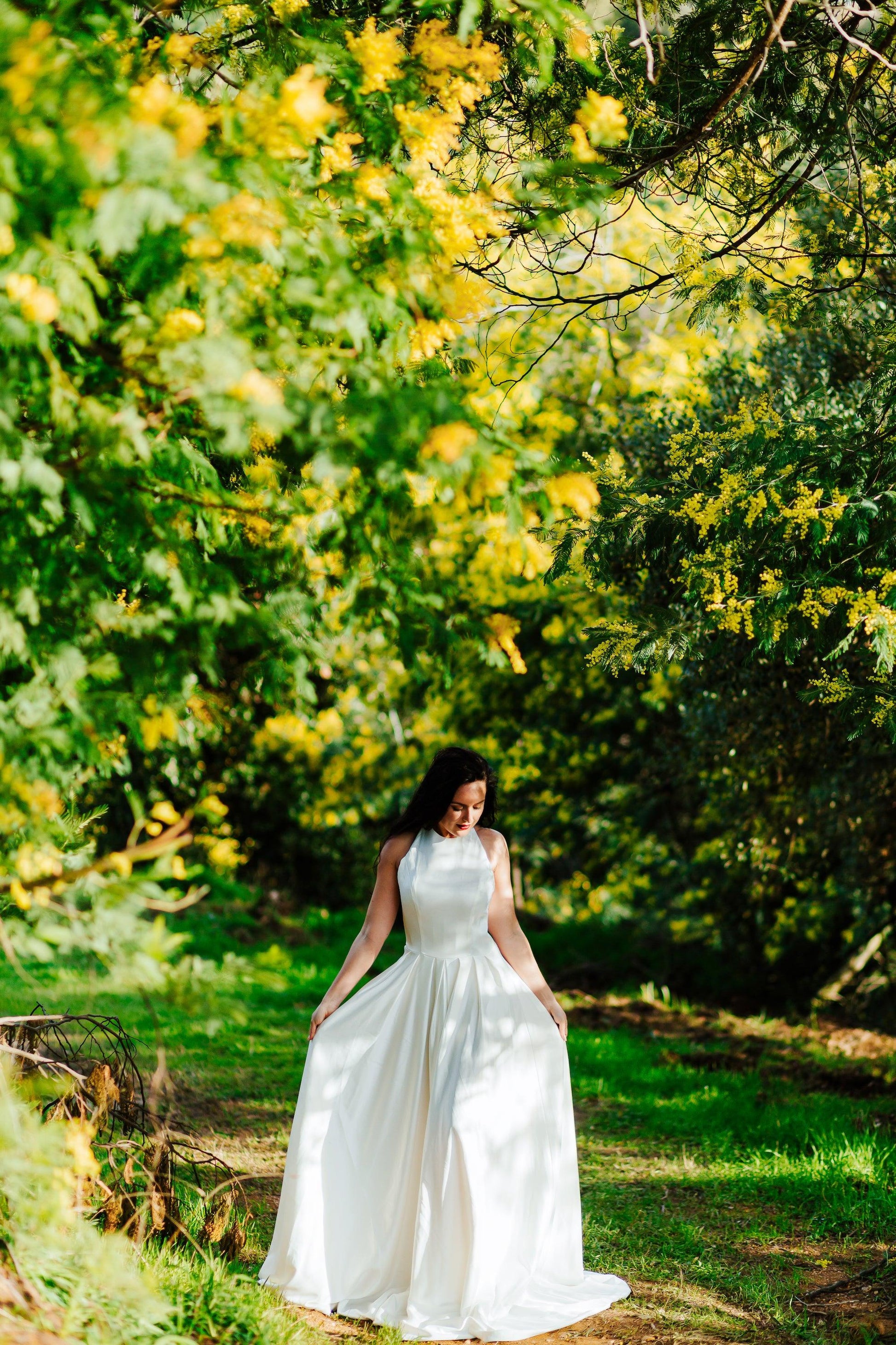 White Satin Gown | a Line Satin Gown | Dare and Dazzle