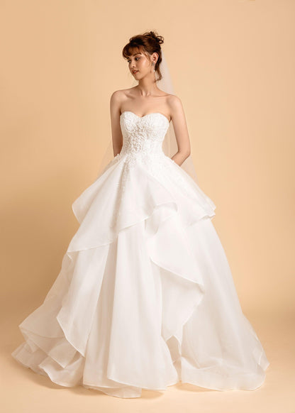 open lace back dress A Line Organza Wedding Dress with Off Shoulder Neckline main image 0