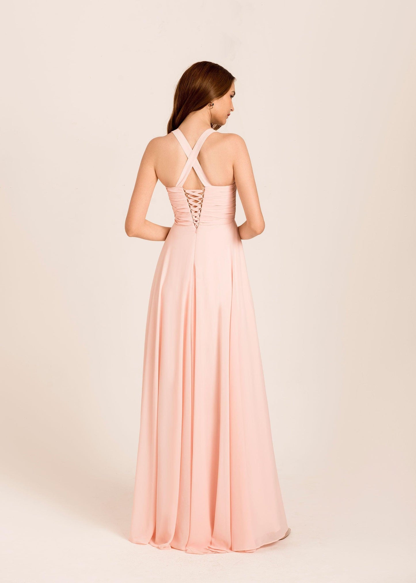 V Neck Bridesmaid Dress | Light Pink Gown | Dare and Dazzle