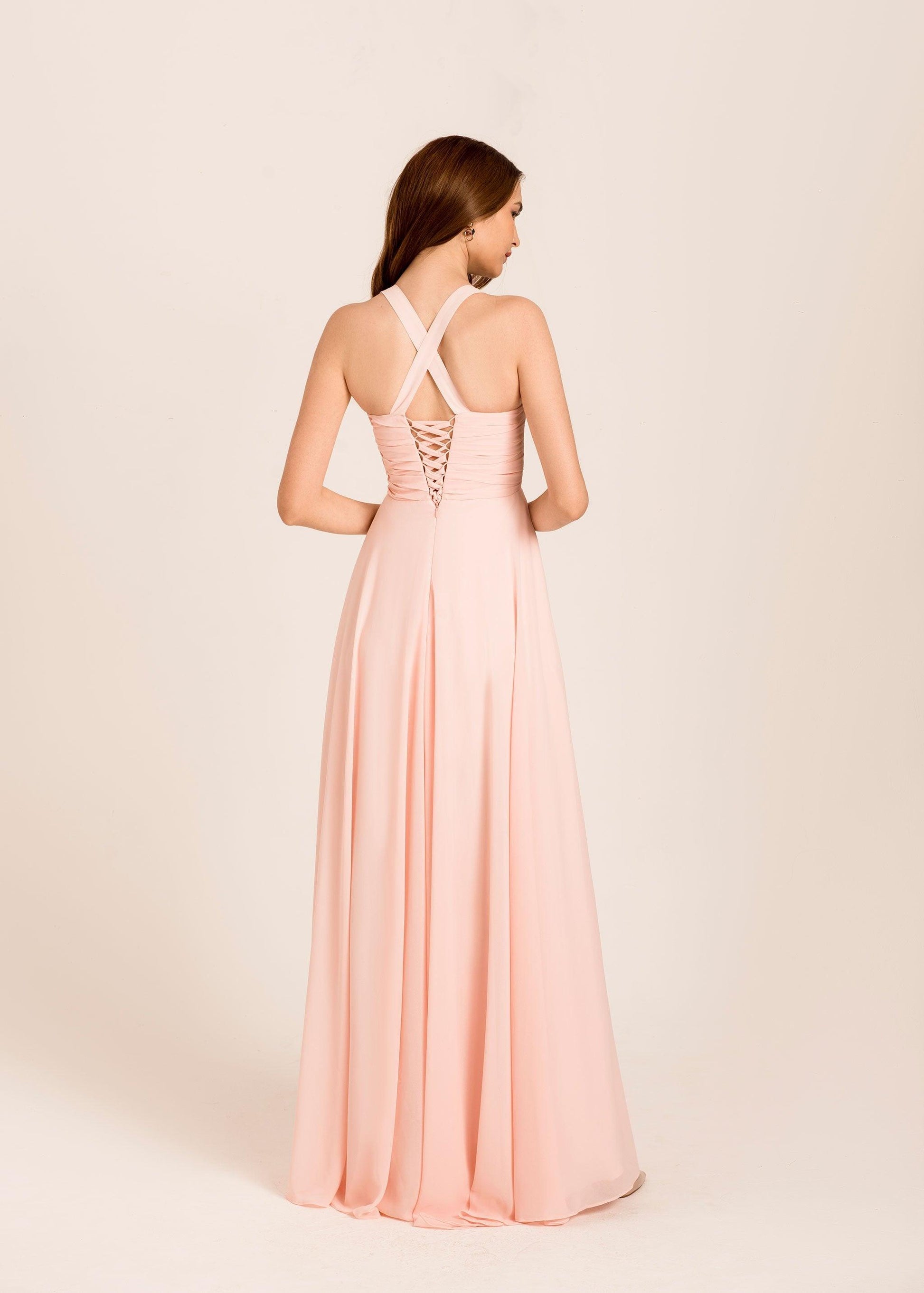 V Neck Bridesmaid Dress | Light Pink Gown | Dare and Dazzle