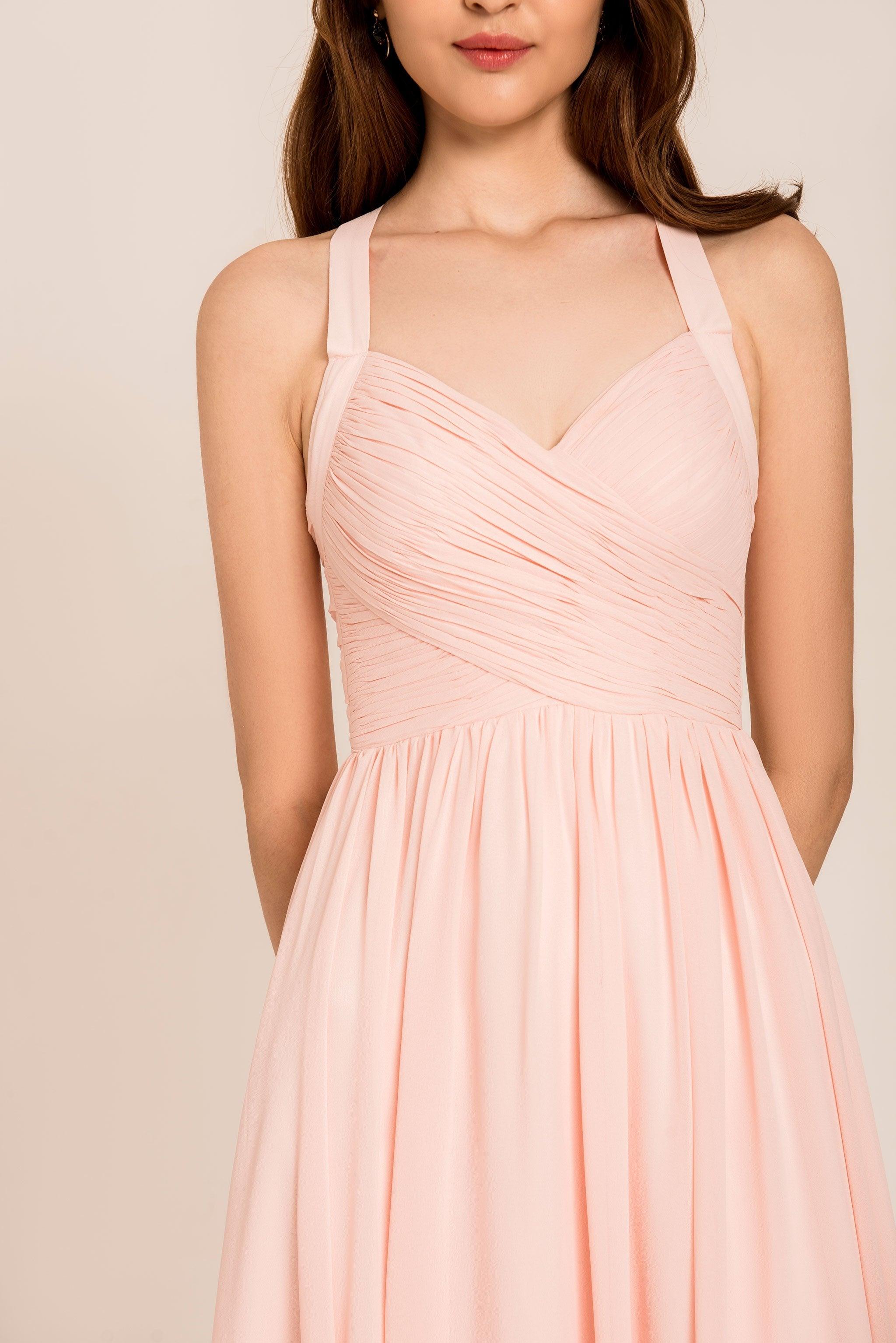V Neck Bridesmaid Dress | Light Pink Gown | Dare and Dazzle