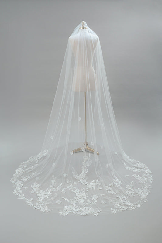 Chapel Length Wedding Veil | Dahlia Wedding Veil | Dare and Dazzle