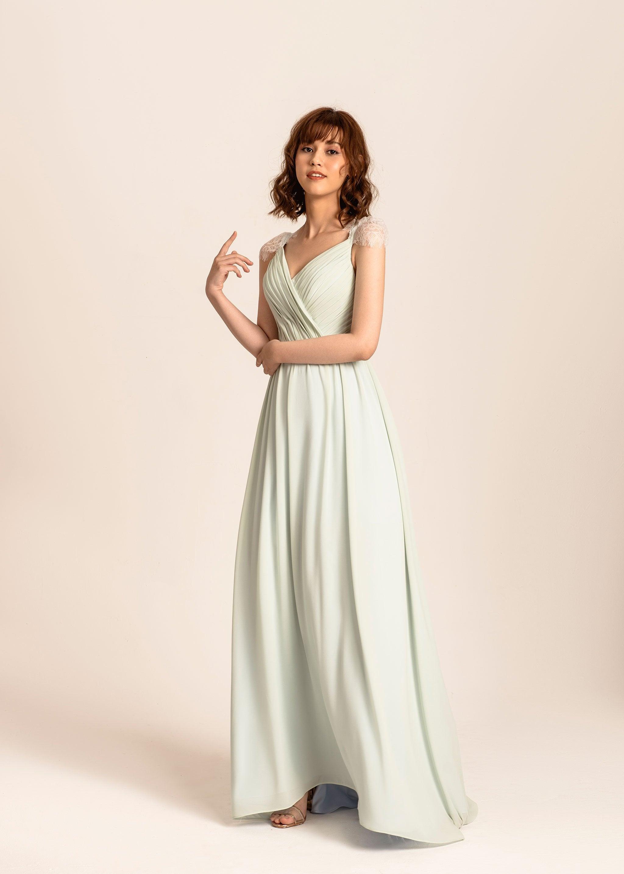 Light Green Bridesmaid Dress | v Neck Chiffon Dress | Dare and Dazzle