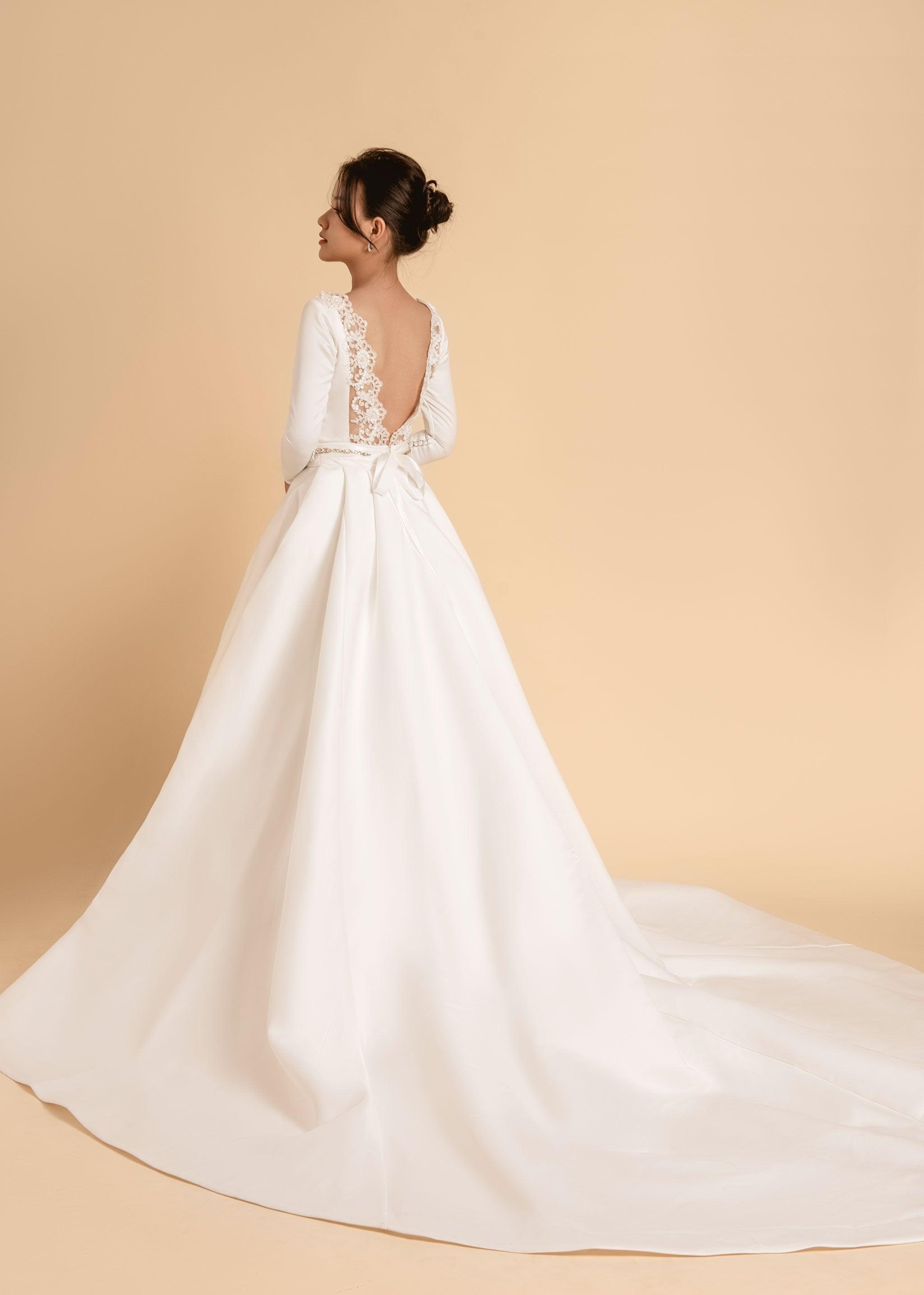 Long Sleeve Wedding Dress | Plunge Back Dress | Dare and Dazzle