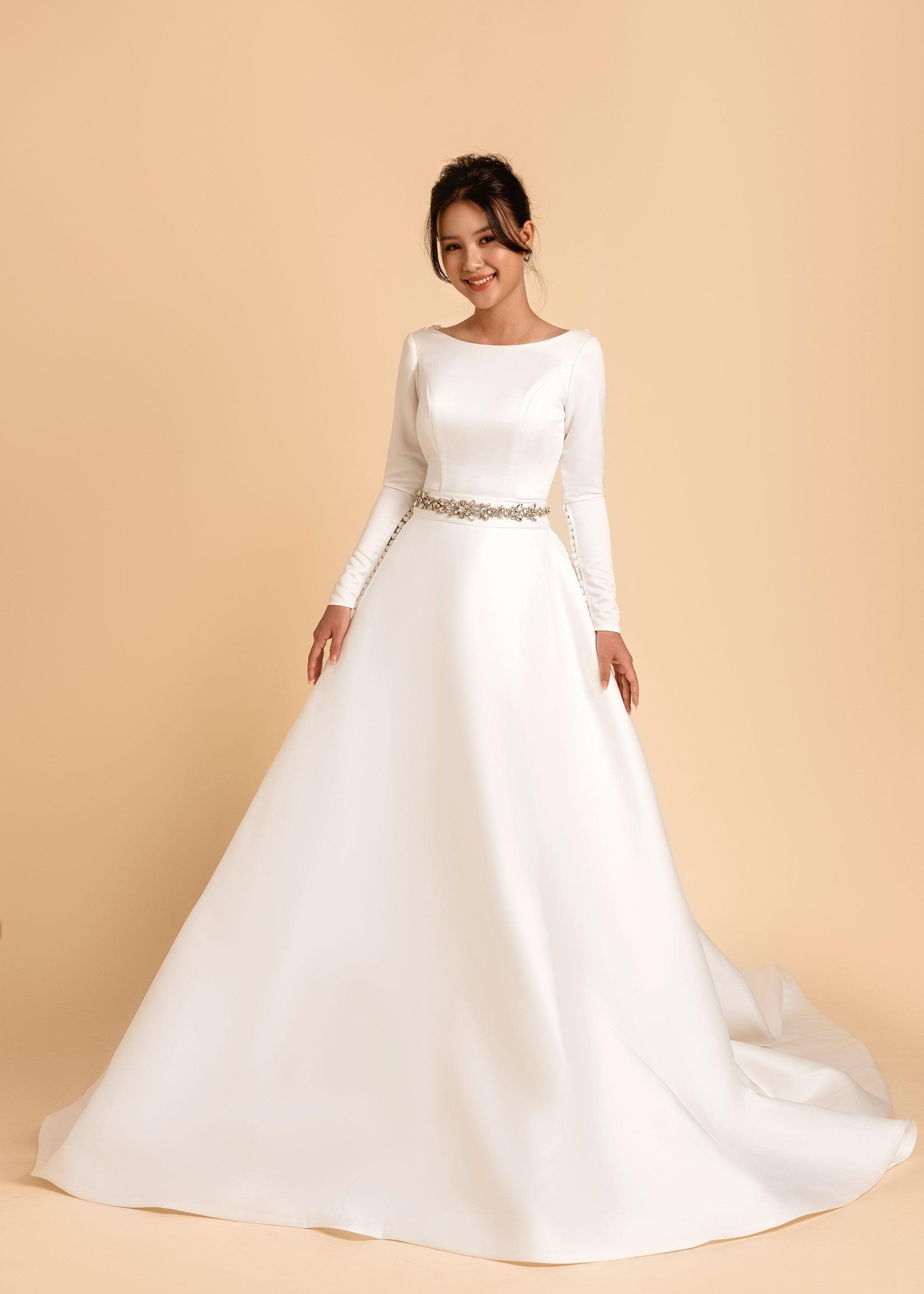 Long Sleeve Wedding Dress | Plunge Back Dress | Dare and Dazzle