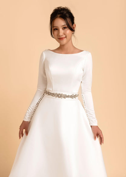 Long Sleeve Wedding Dress | Plunge Back Dress | Dare and Dazzle