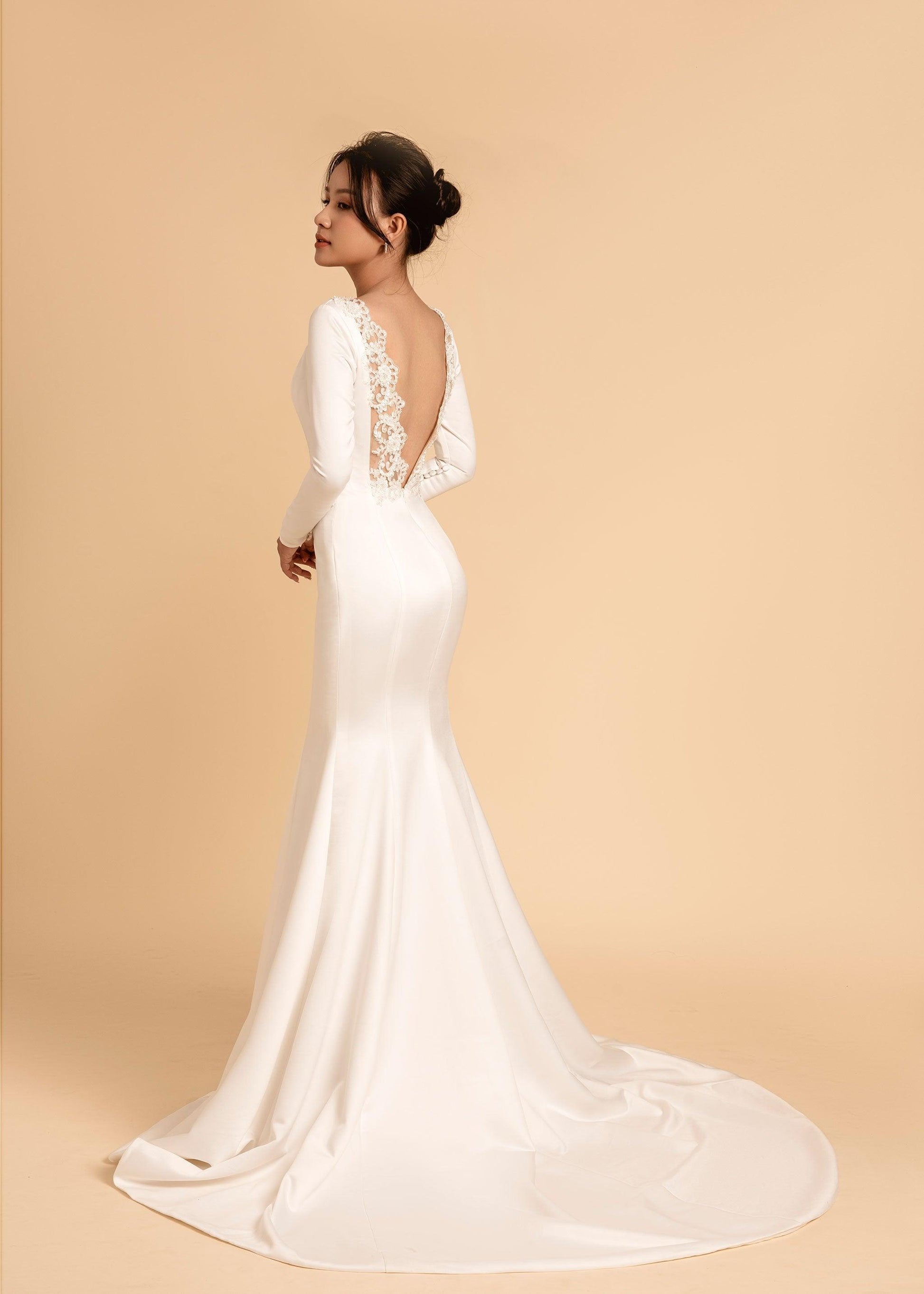 Long Sleeve Wedding Dress | Plunge Back Dress | Dare and Dazzle