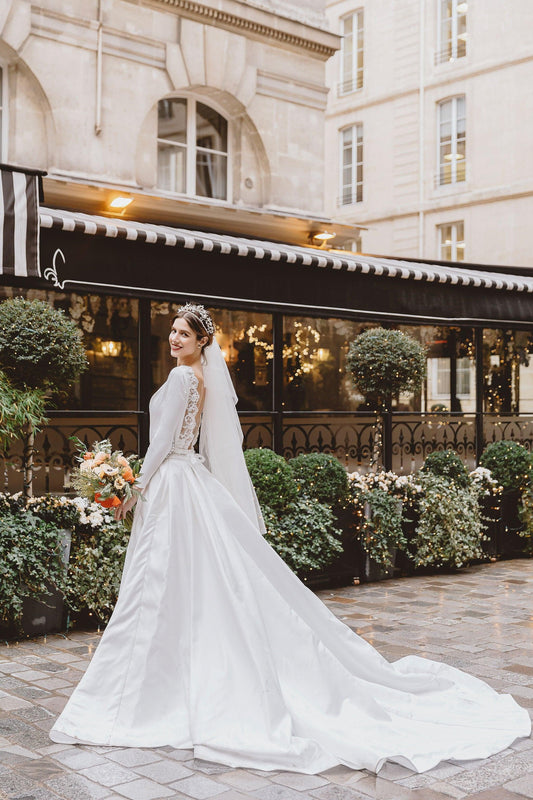 Long Sleeve Wedding Dress | Plunge Back Dress | Dare and Dazzle