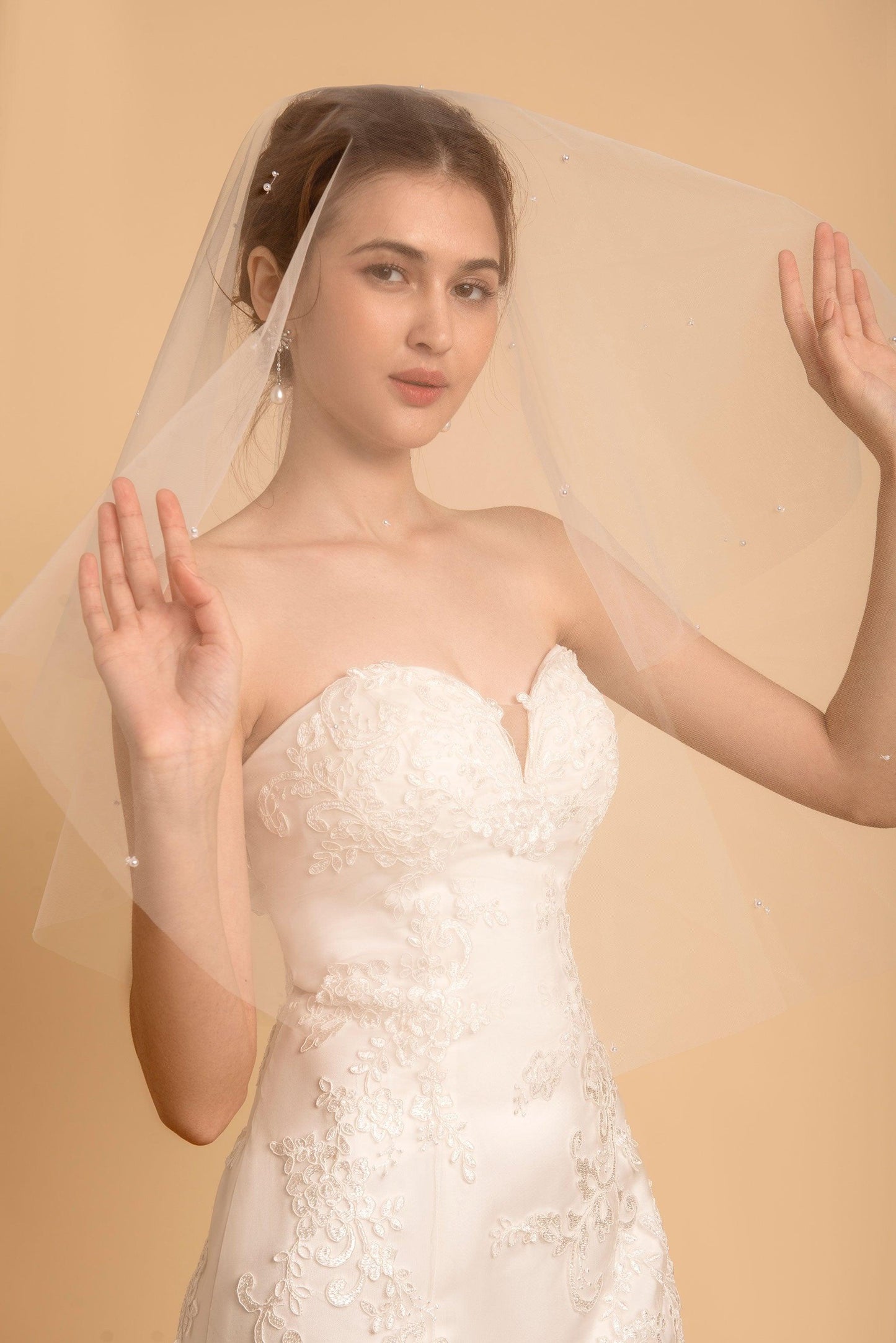 Elbow Length Drape Veil | Drape Veil with Pearls | Dare and Dazzle