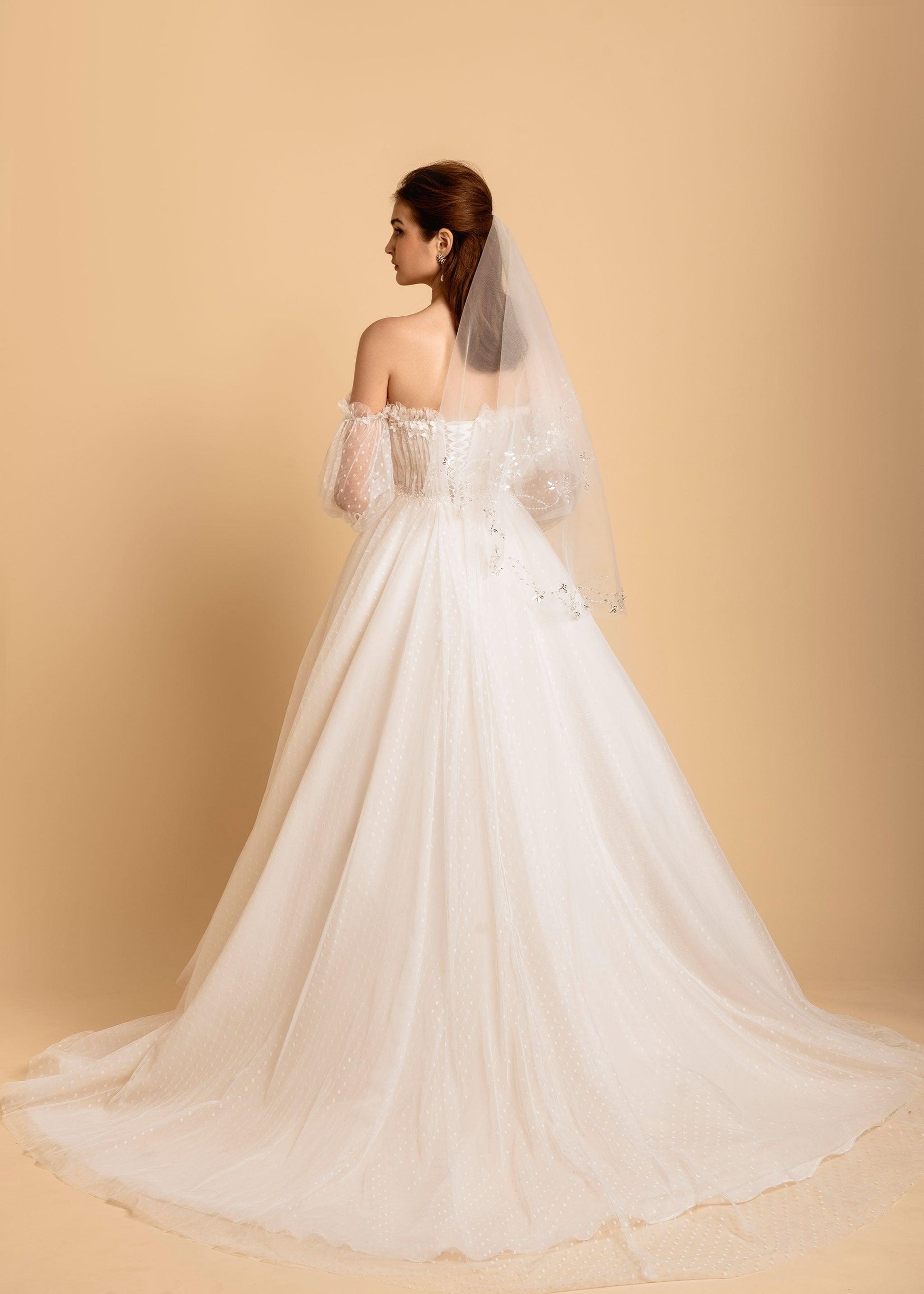 Off the Shoulder Wedding Dress | Dare and Dazzle