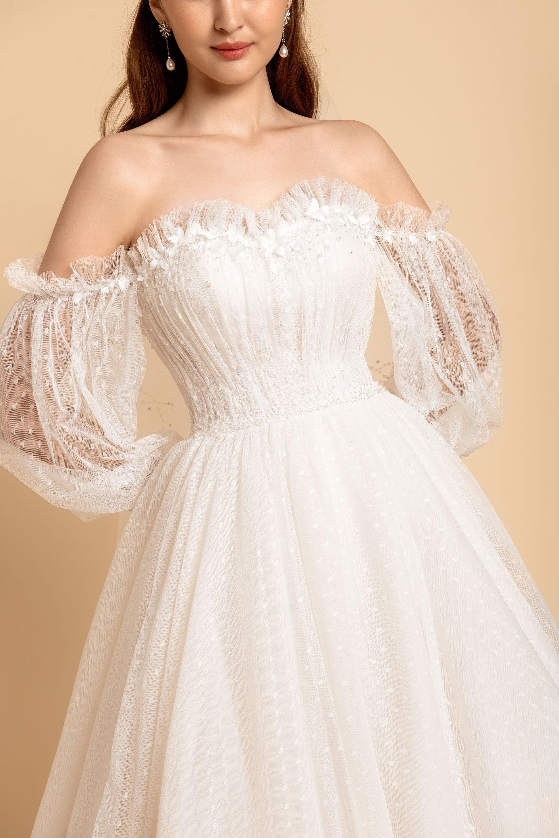Off the Shoulder Wedding Dress | Dare and Dazzle