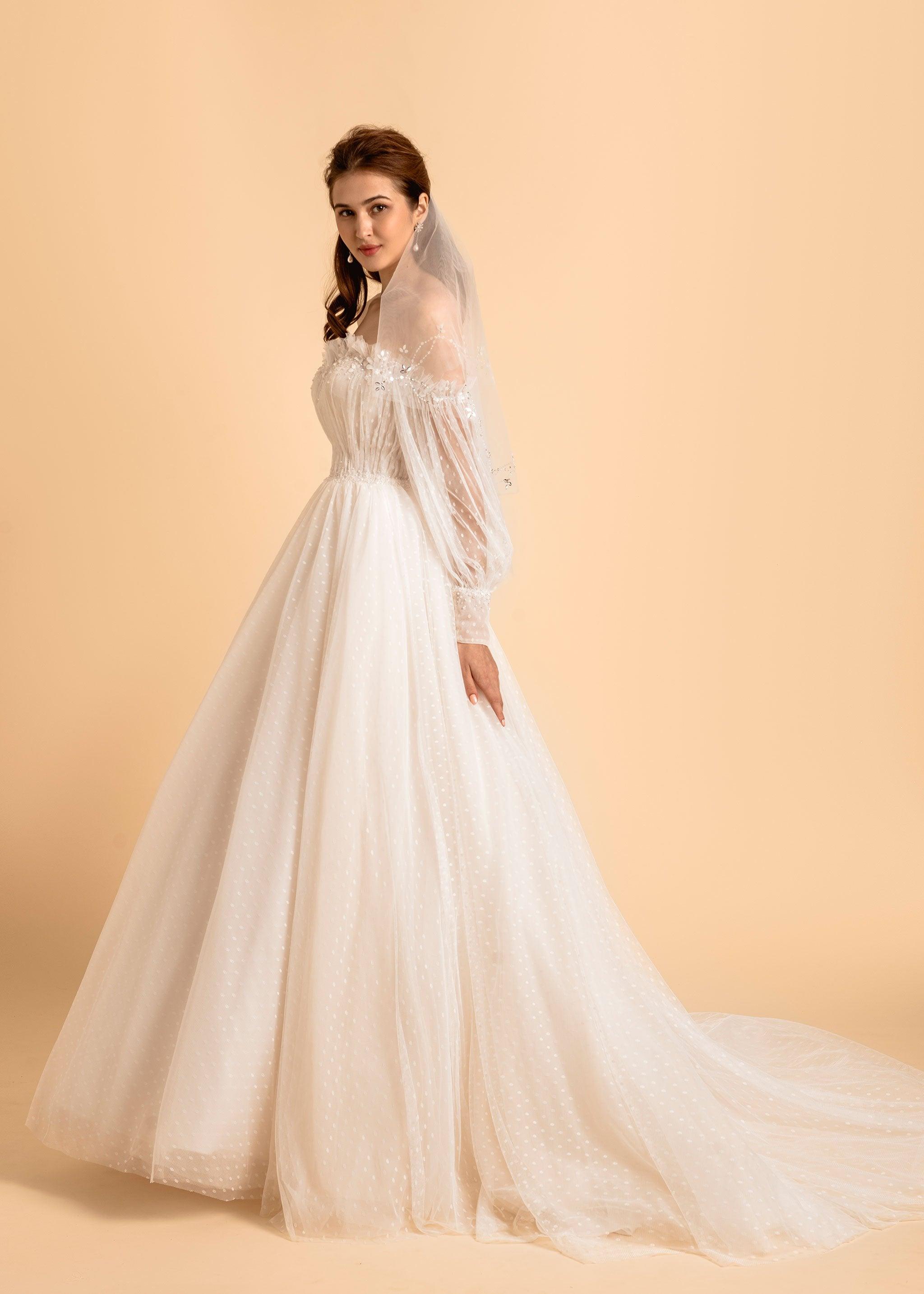 Off the Shoulder Wedding Dress | Dare and Dazzle