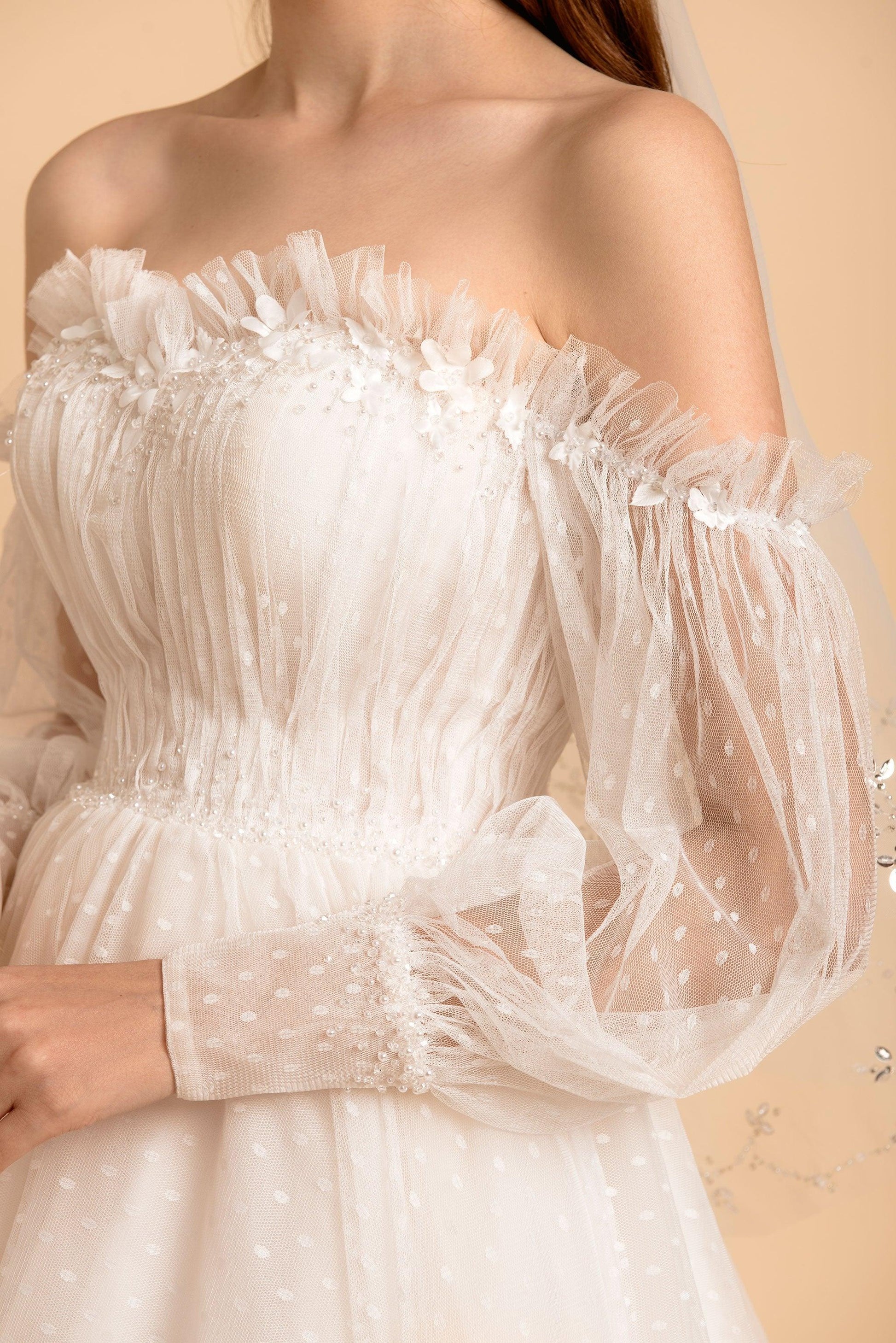 Off the Shoulder Wedding Dress | Dare and Dazzle