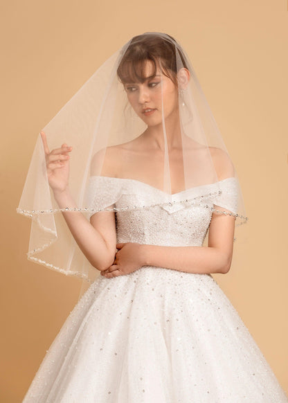 Beaded Wedding Veil | Draped Wedding Veil | Dare and Dazzle