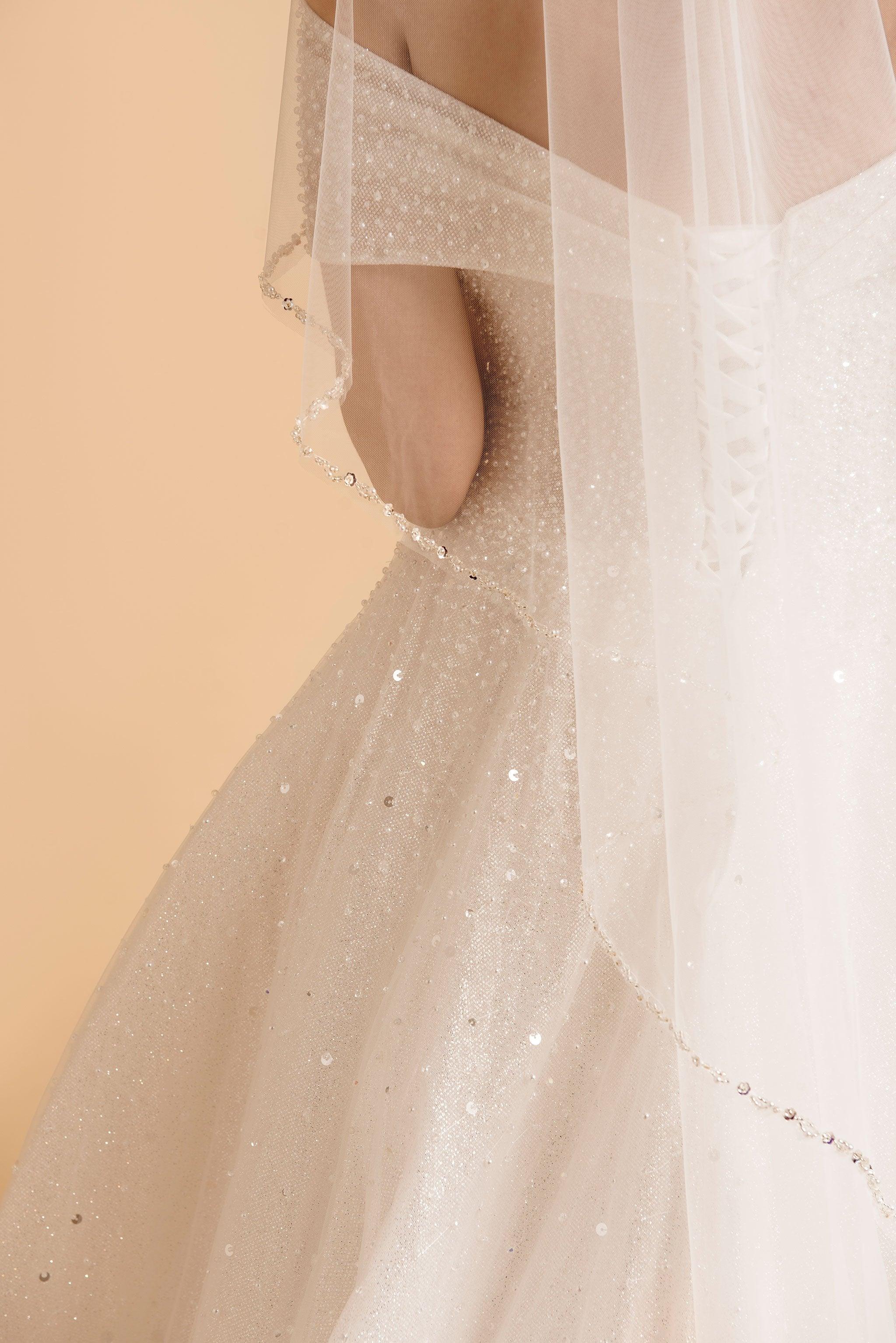 Beaded Wedding Veil | Draped Wedding Veil | Dare and Dazzle