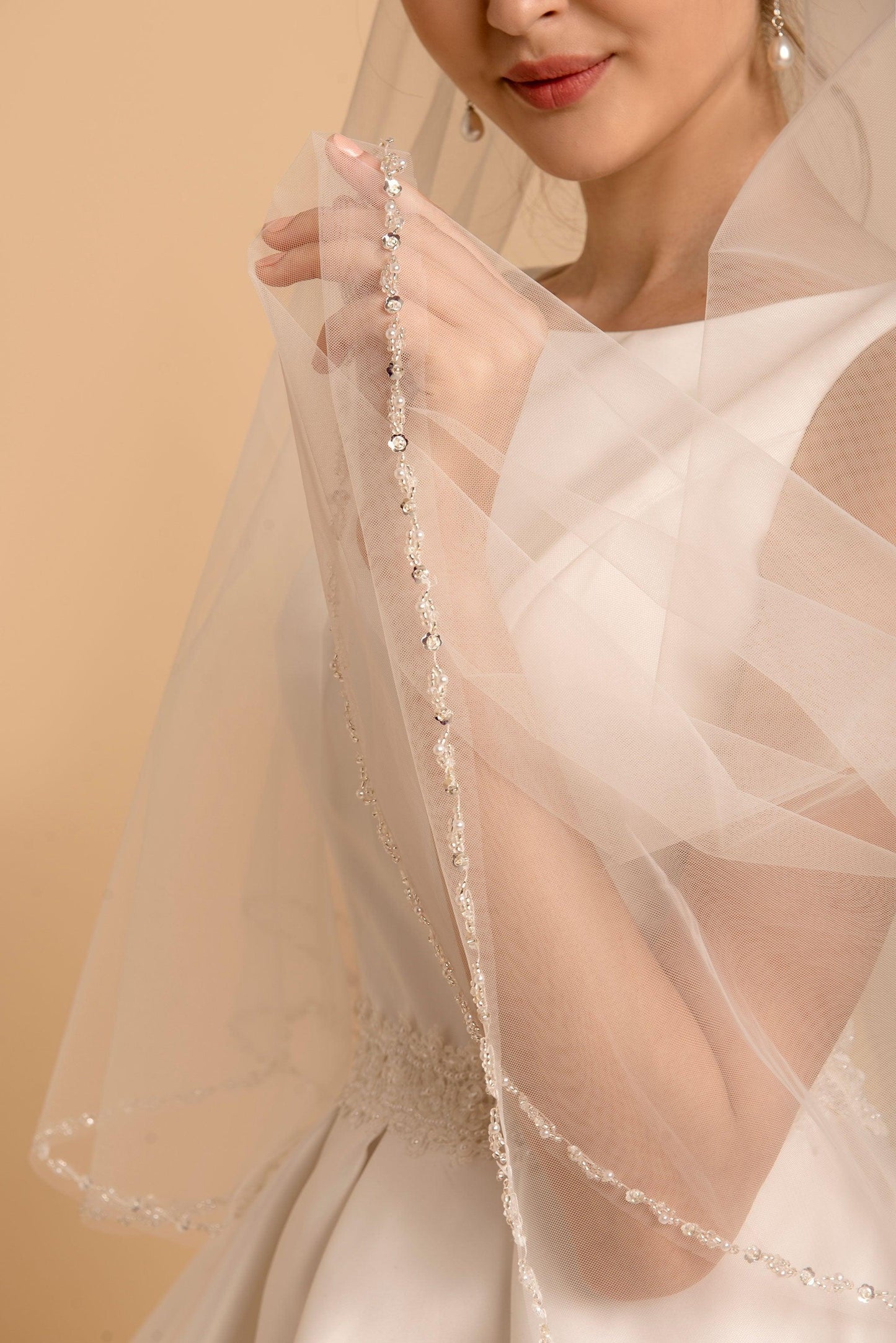 Beaded Wedding Veil | Draped Wedding Veil | Dare and Dazzle
