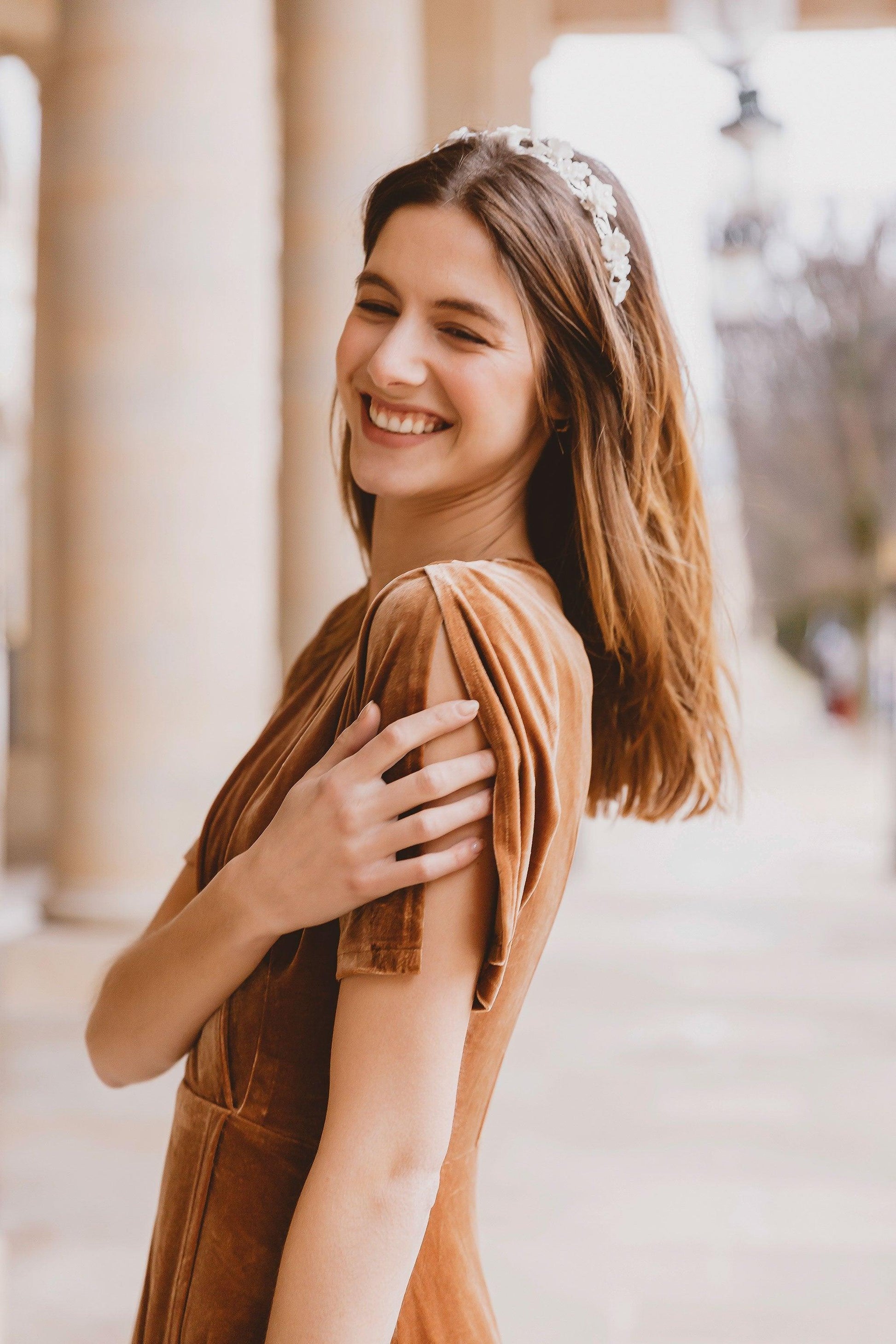 Velvet Bridesmaid Dress | Golden Brown Dress | Dare and Dazzle