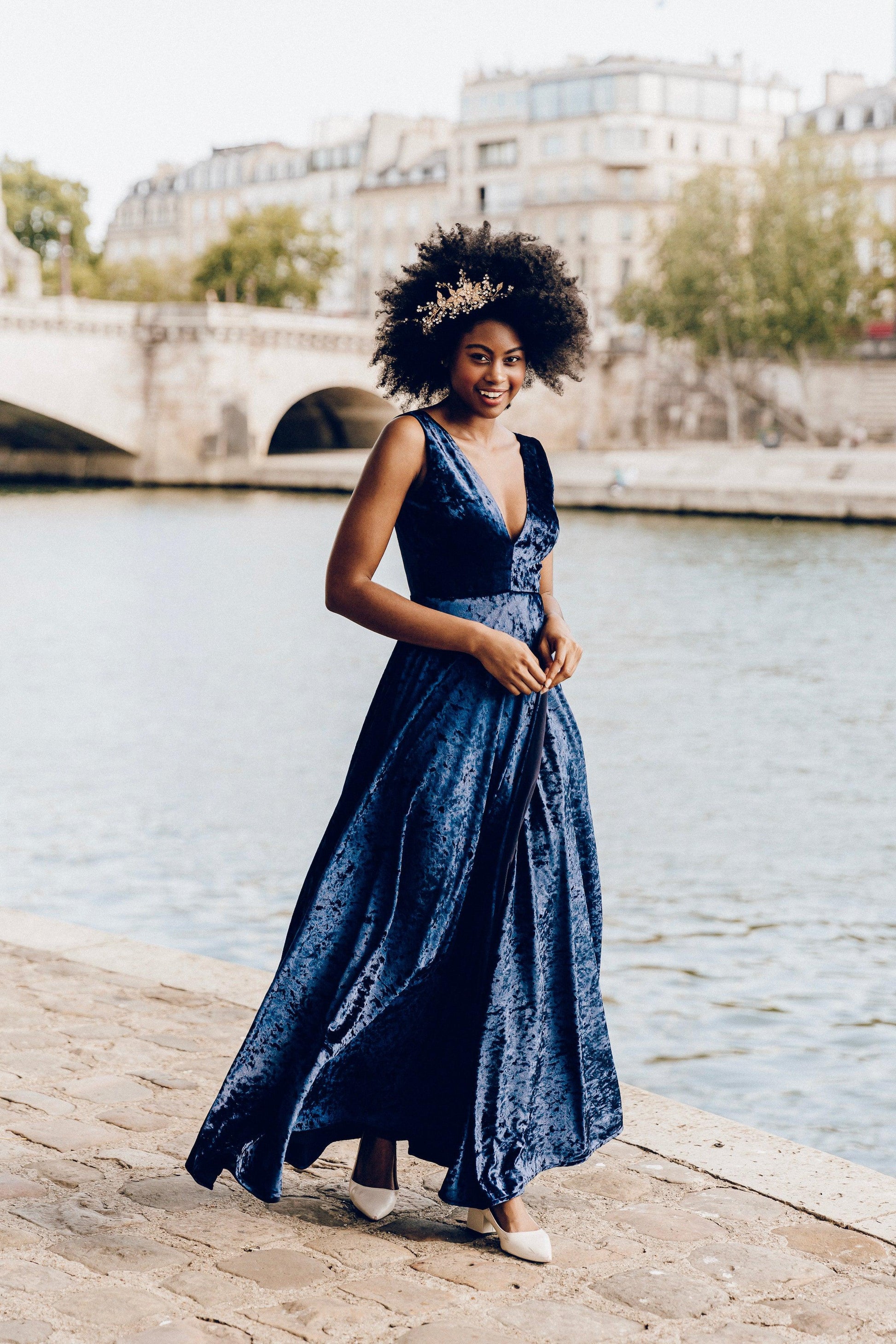 Navy Bridesmaid Dress | Navy Velvet Dress | Dare and Dazzle