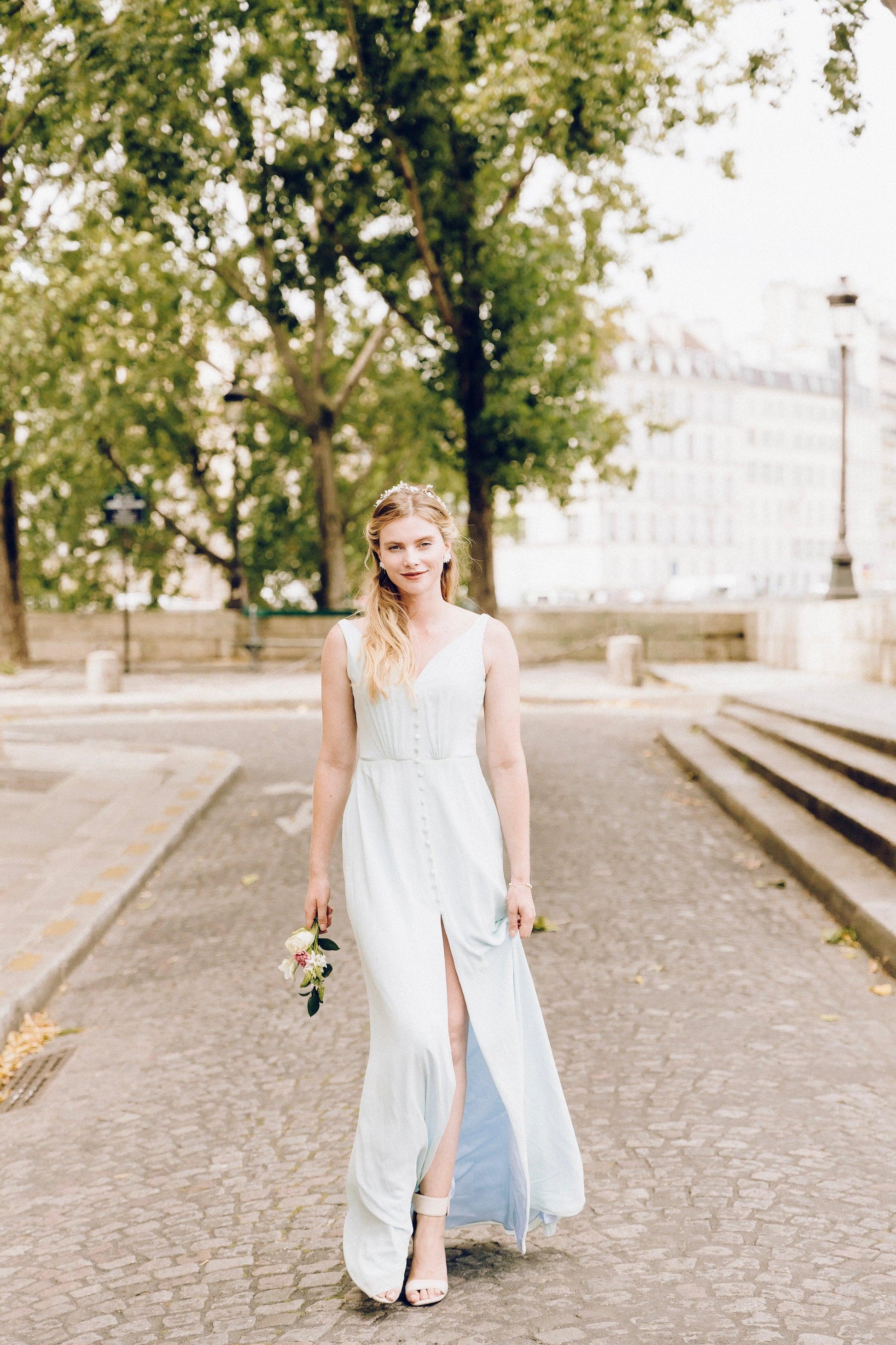 Light Blue Bridesmaid Dress | High Slit Dress | Dare and Dazzle