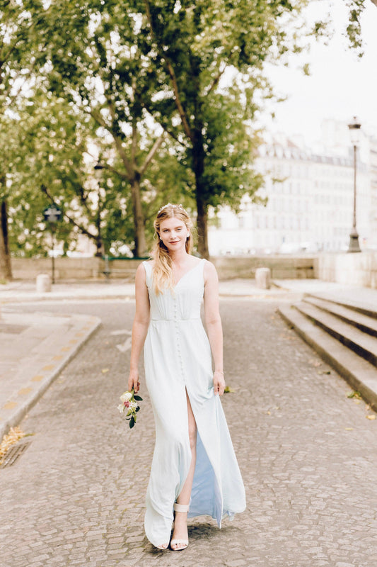 Light Blue Bridesmaid Dress | High Slit Dress | Dare and Dazzle