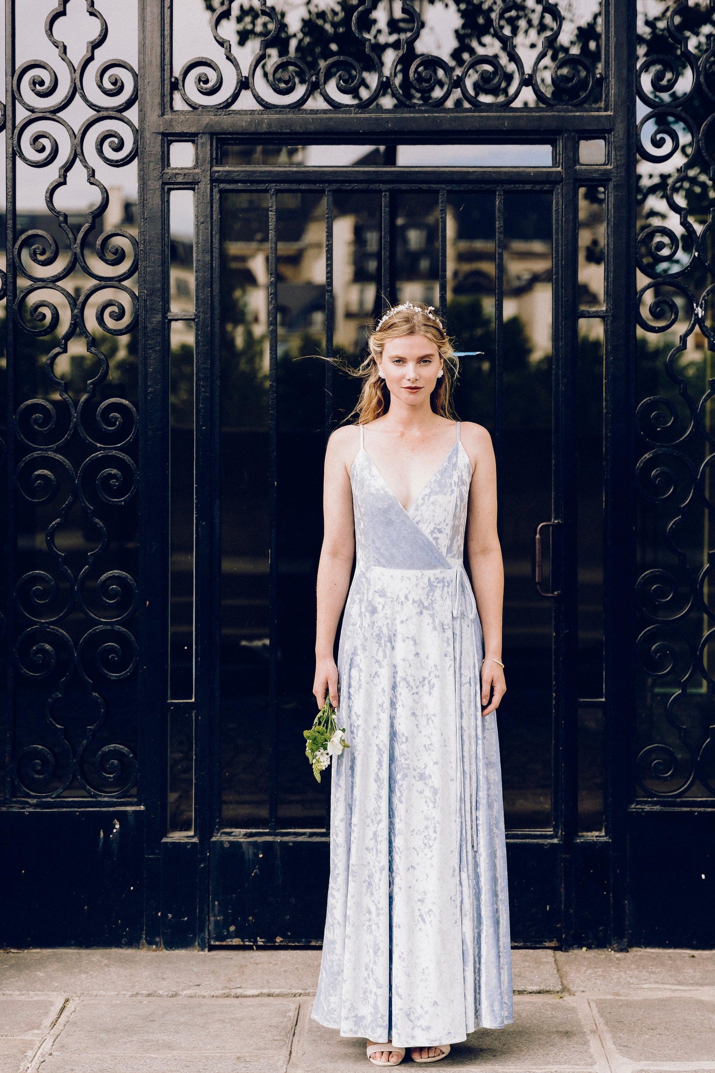 Velvet Wrap Dress | Light Blue Dress | Dare and Dazzle