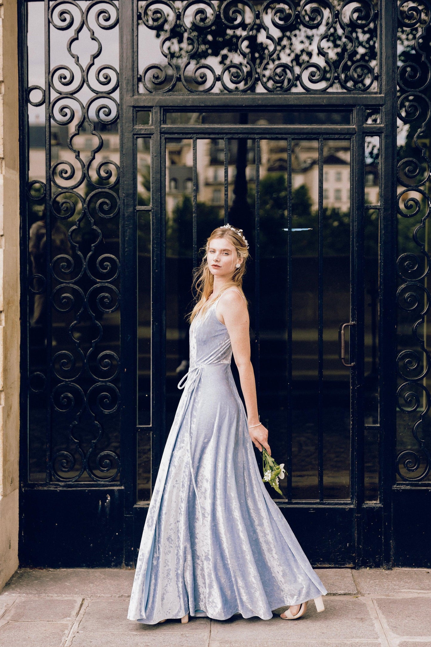 Velvet Wrap Dress | Light Blue Dress | Dare and Dazzle