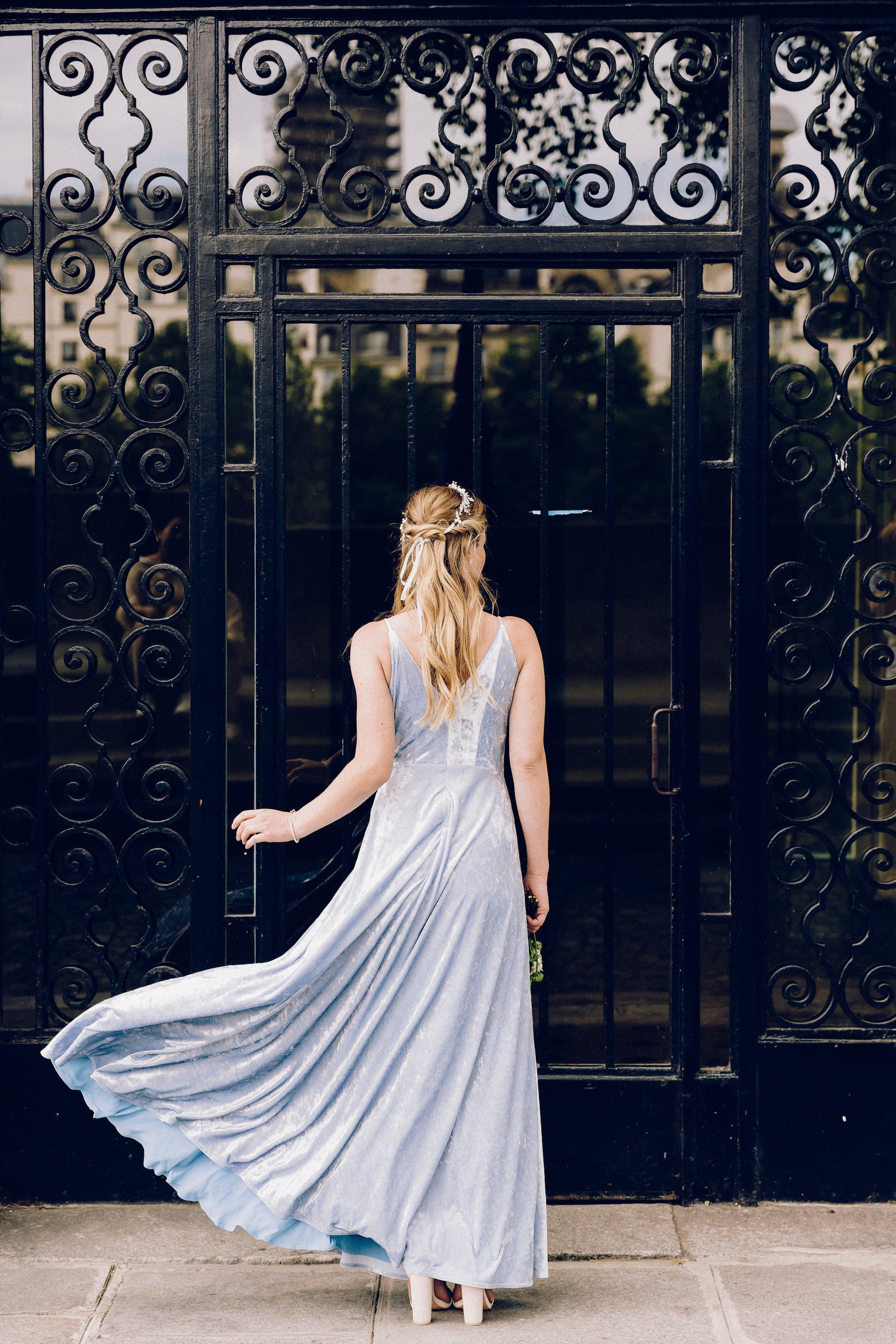 Velvet Wrap Dress | Light Blue Dress | Dare and Dazzle
