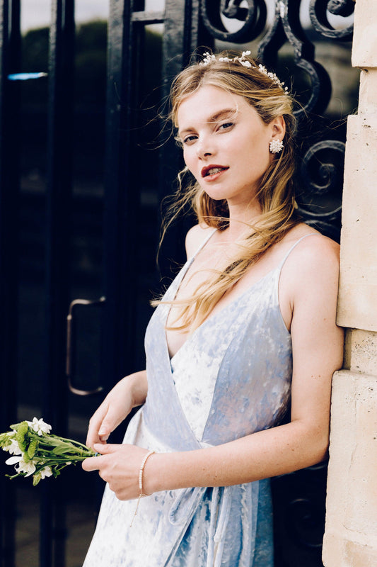 Velvet Wrap Dress | Light Blue Dress | Dare and Dazzle