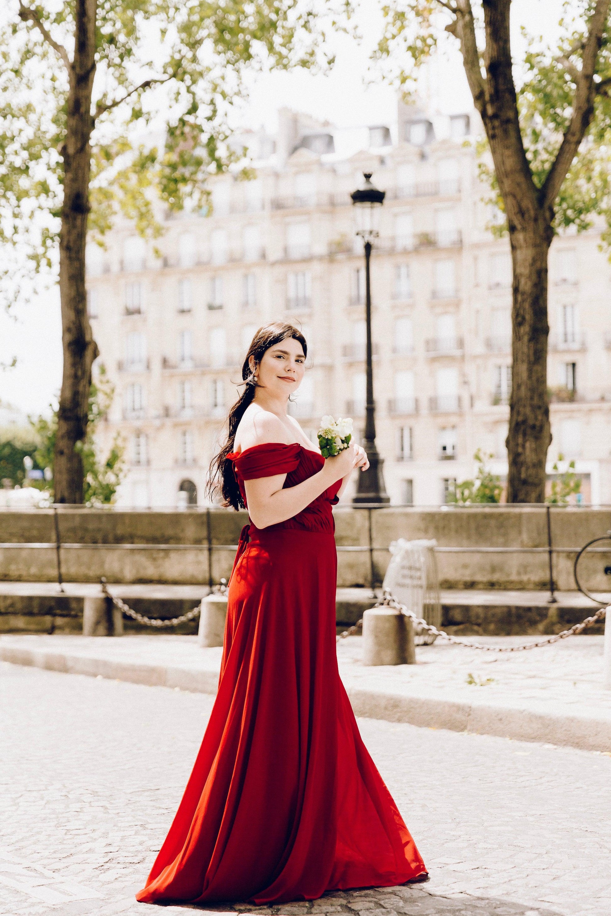red off the shoulder bridesmaid dress Off Shoulder Red Prom Dress with leg Slit, Red Off the Shoulder Formal jbydress