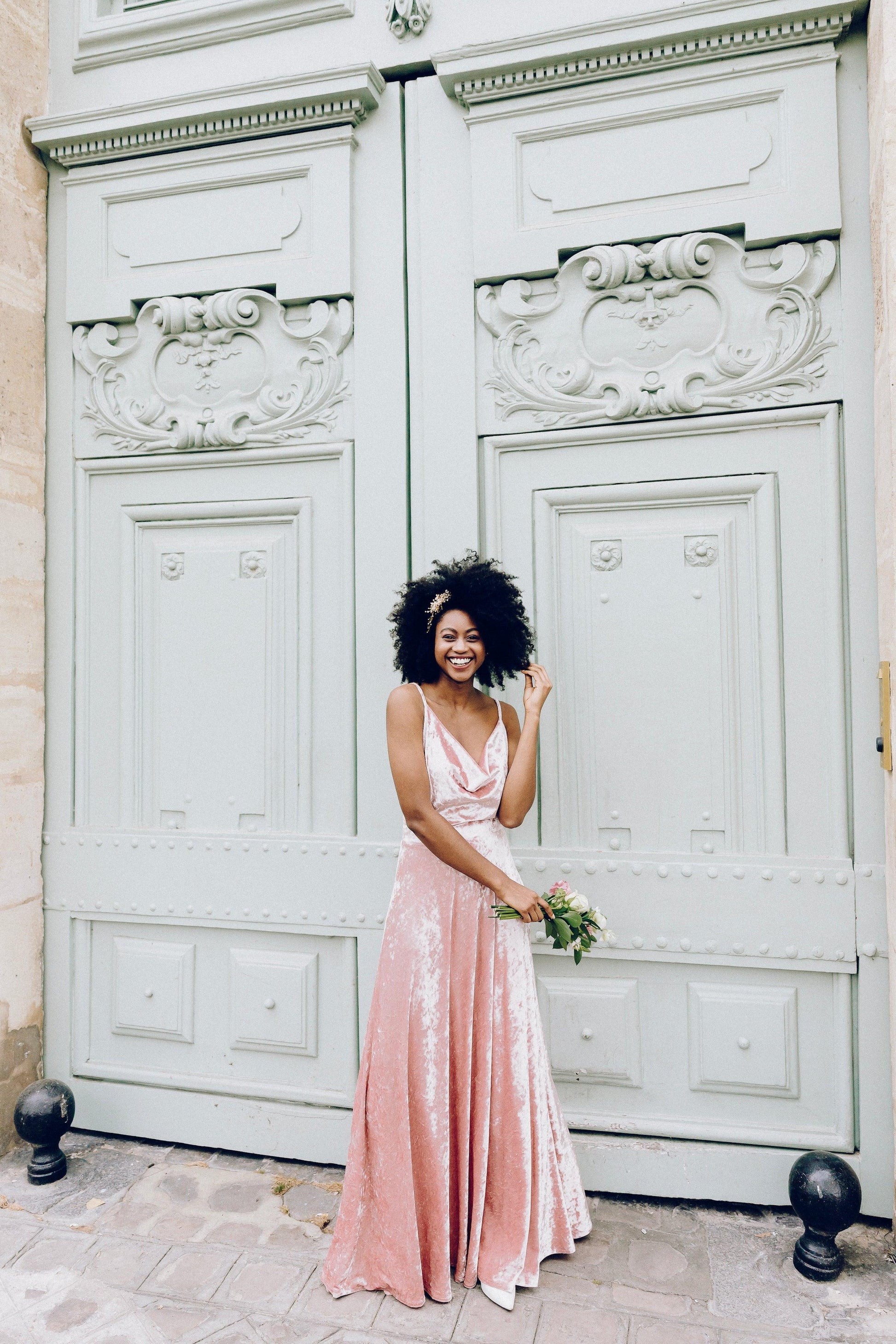 Pink Cowl Neck Dress | Cowl Neck Velvet Dress | Dare and Dazzle