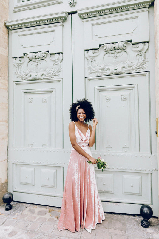 Pink Cowl Neck Dress | Cowl Neck Velvet Dress | Dare and Dazzle