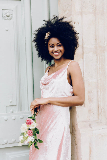 Pink Cowl Neck Dress | Cowl Neck Velvet Dress | Dare and Dazzle