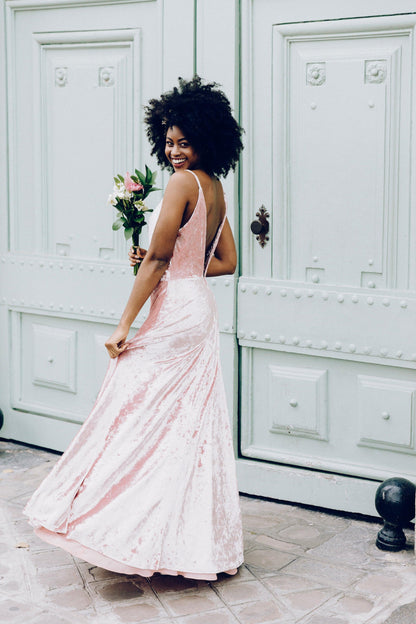 Pink Cowl Neck Dress | Cowl Neck Velvet Dress | Dare and Dazzle