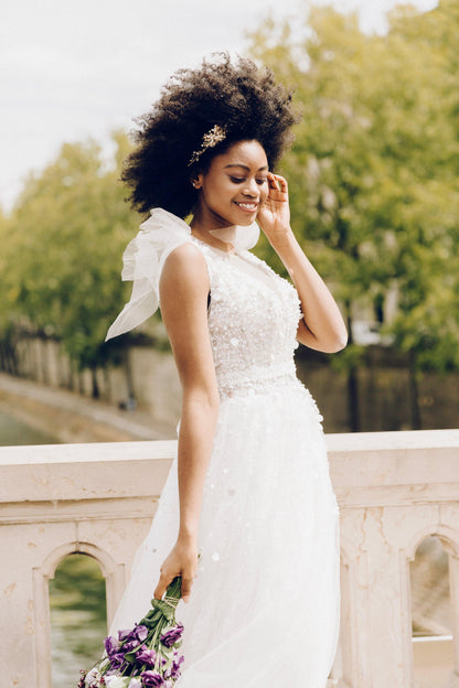 Deep V Back Wedding Dress | A Line Wedding Gown | Dare and Dazzle