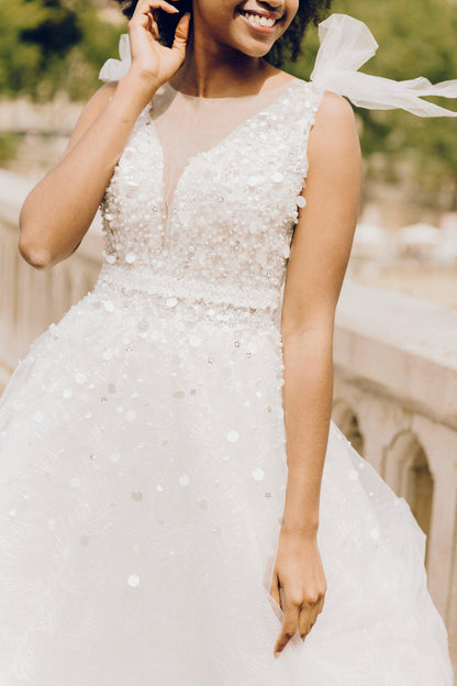 Deep V Back Wedding Dress | A Line Wedding Gown | Dare and Dazzle