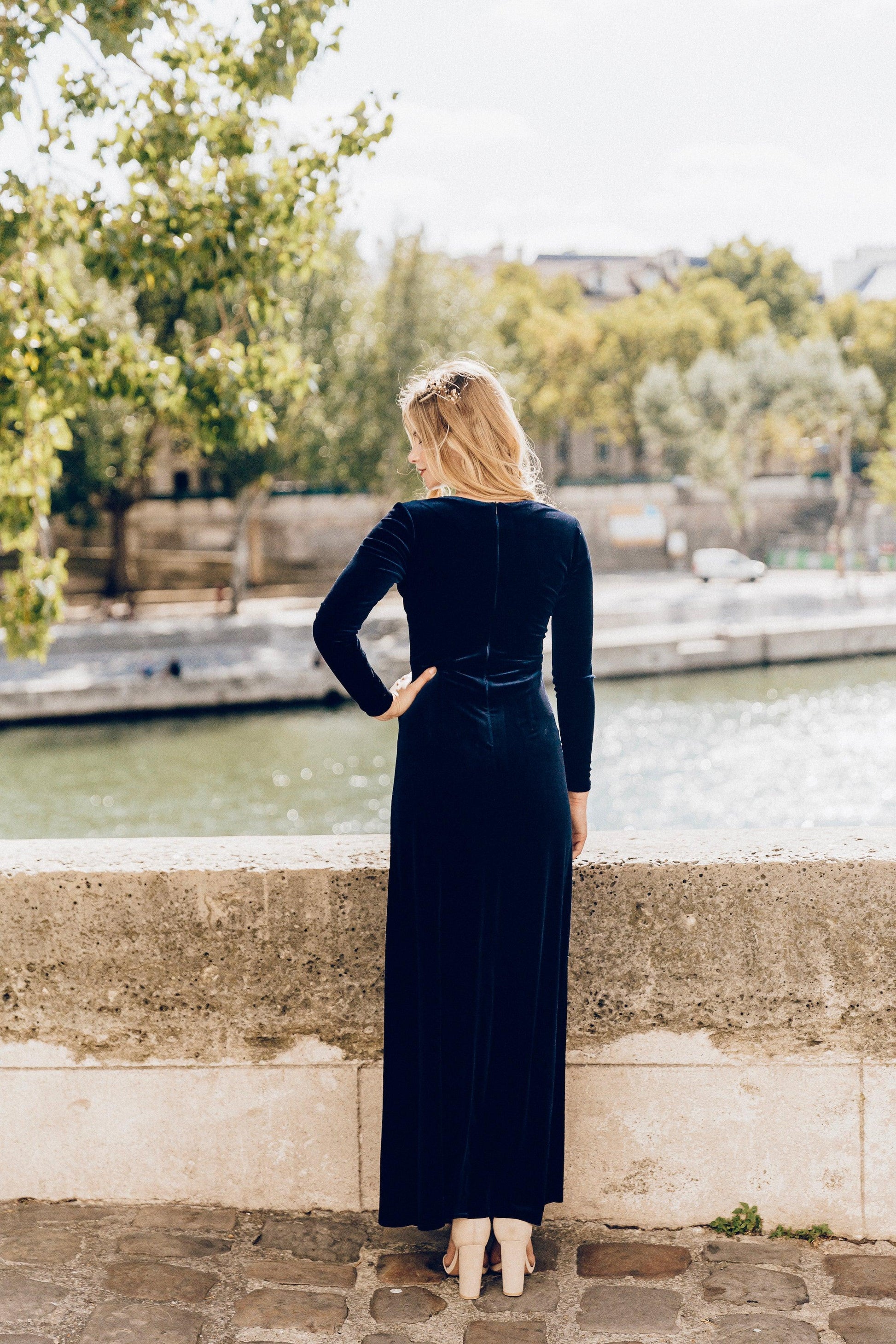 velvet wrap bridesmaid dress Teal Green Long Velvet Maxi Wrap Bridesmaid Dress Wedding Guest ENME.ME