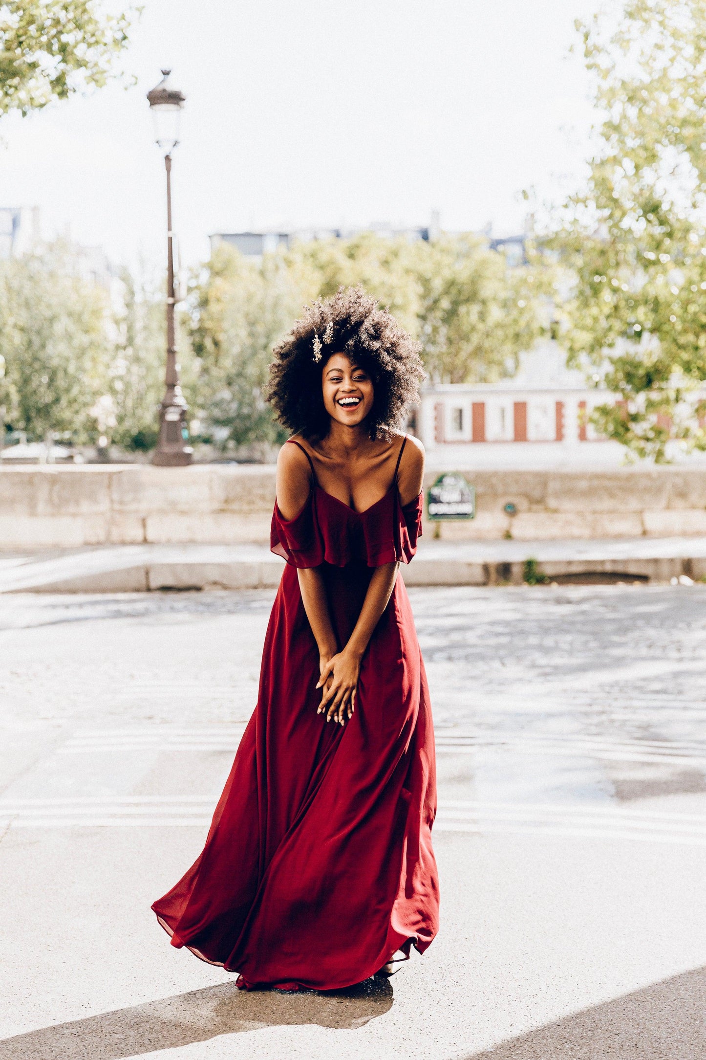 Red Bridesmaid Dress | Cold Shoulder Maxi Dress | Dare and Dazzle