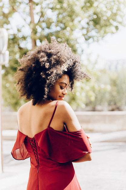 Red Bridesmaid Dress | Cold Shoulder Maxi Dress | Dare and Dazzle