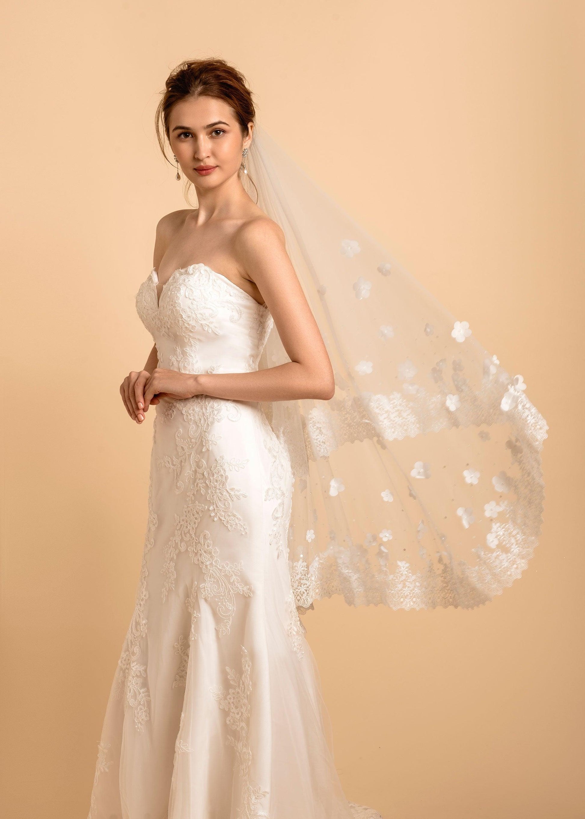 Two Tier Wedding Veil | Queen Anne's Lace Veil | Dare and Dazzle White / Try-on Two Tier Wedding Veil | Queen Anne's Lace Veil | Dare and Dazzle White / Try-on