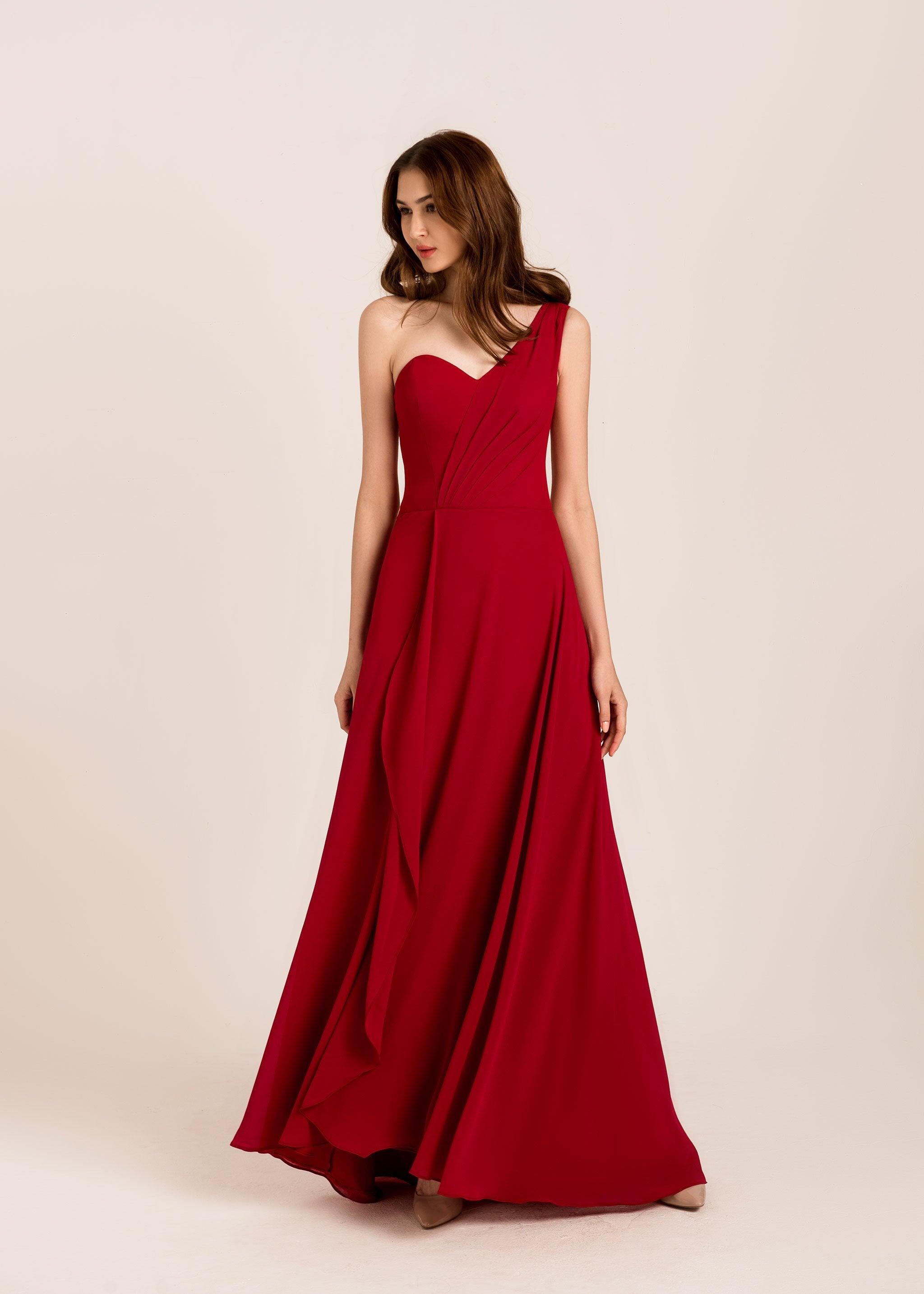 One Shoulder Bridesmaid Dress | Red Bridesmaid Dress | Dare and Dazzle
