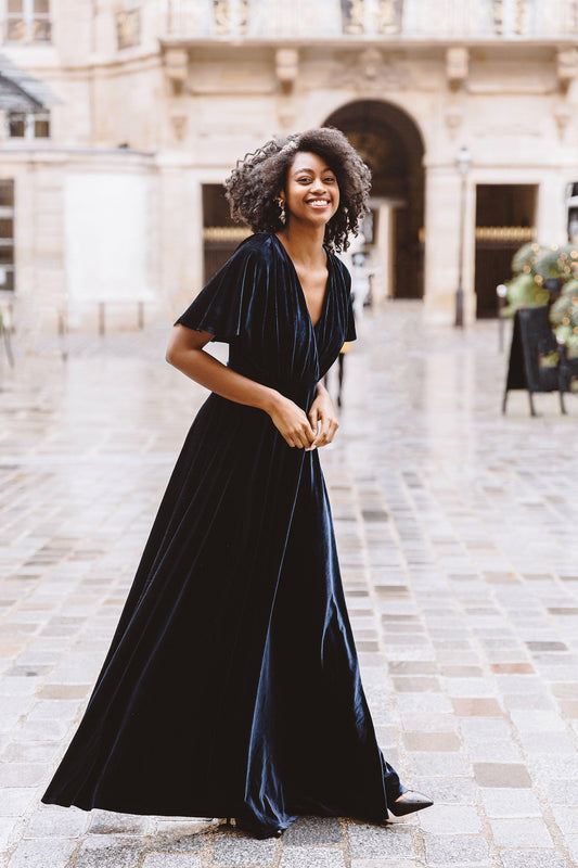 V Neck Maxi Dress | Navy Blue Bridesmaid Dresses | Dare and Dazzle